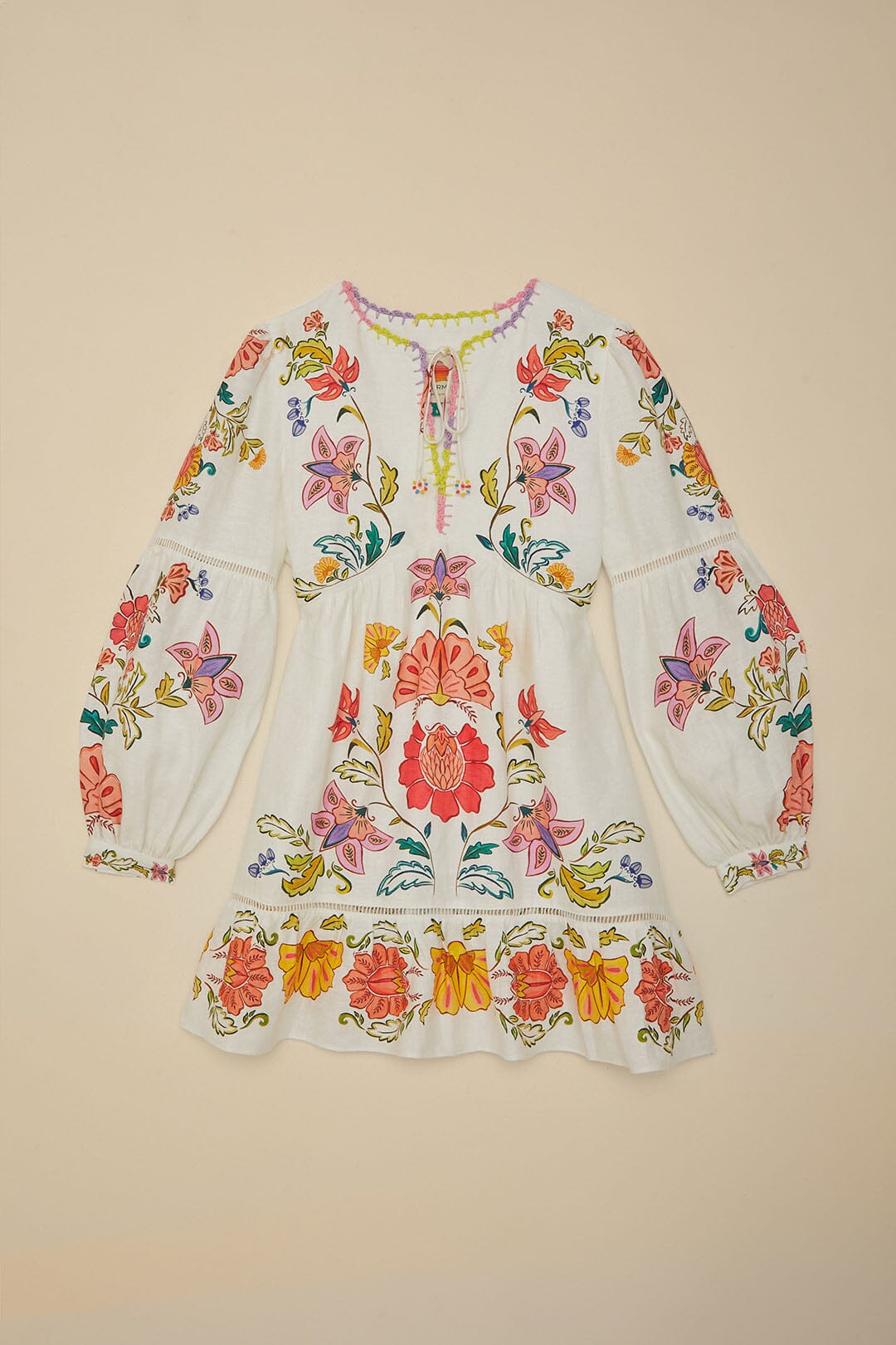 FARM Rio model wearing the Floral Insects Off White Mini Dress
