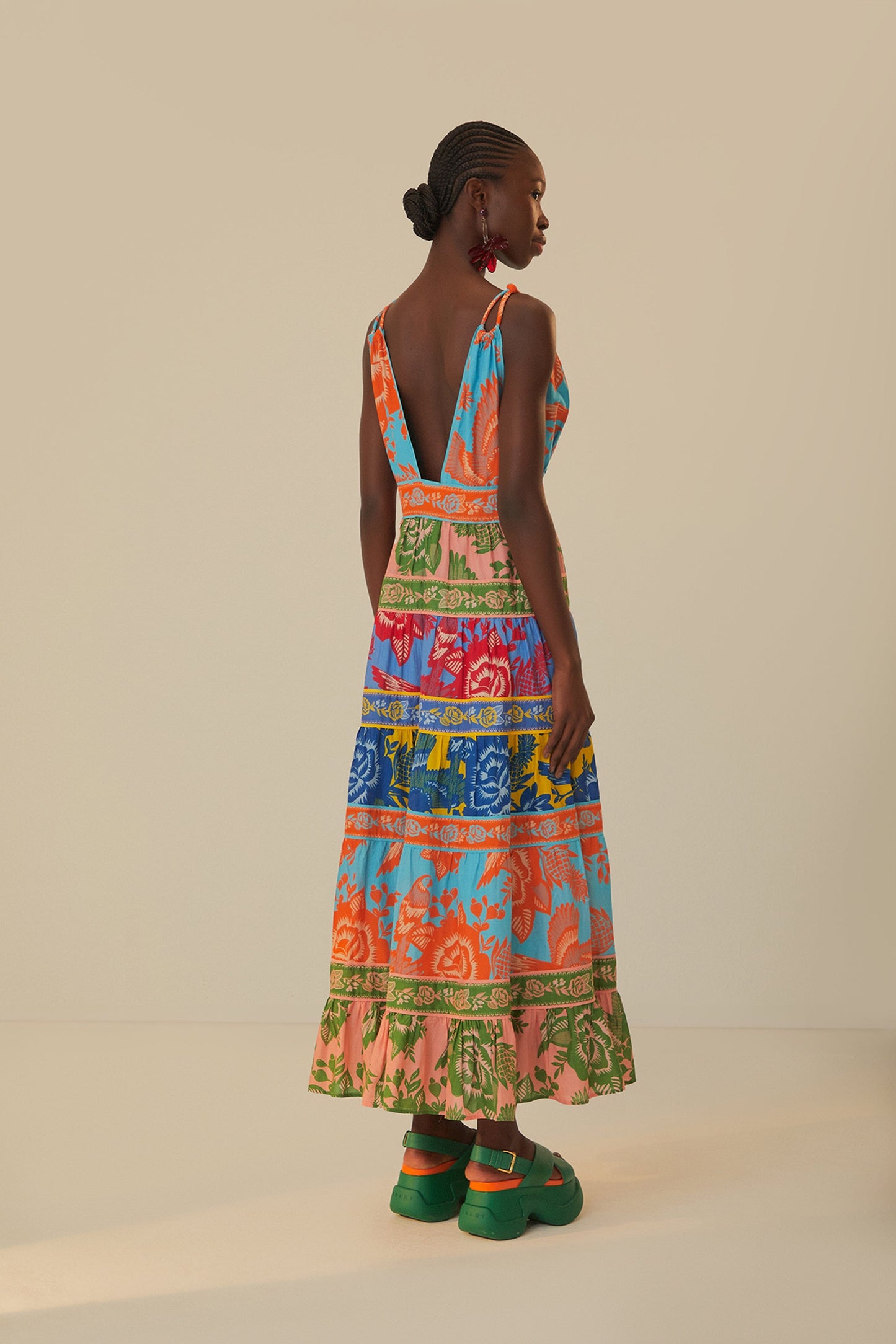 FARM Rio model wearing the Lace Garden Mix Midi Dress