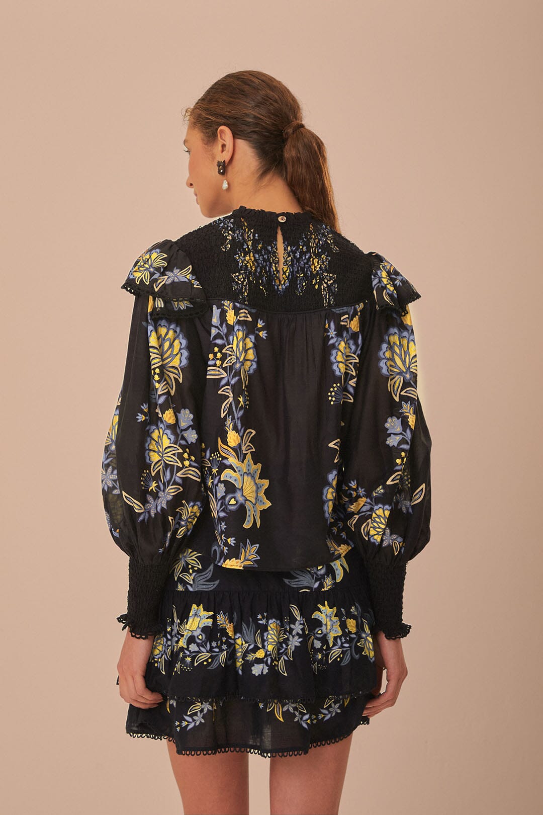 Stitched Garden Black Blouse