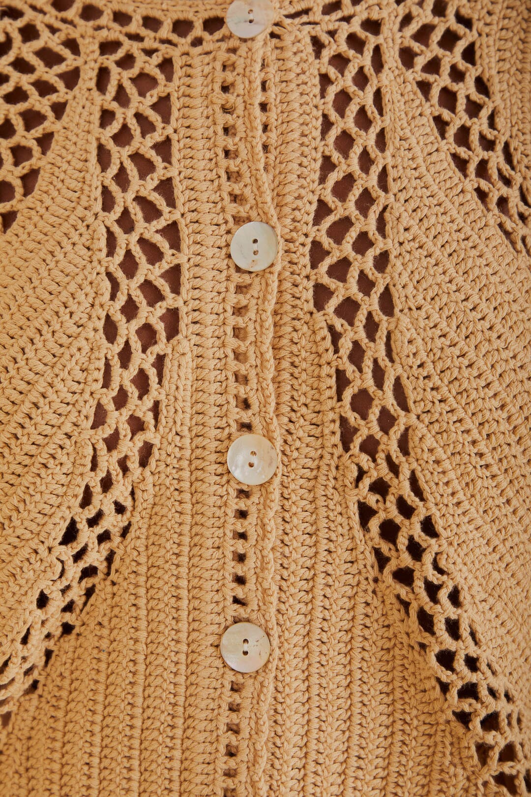 FARM Rio model wearing the Flower Draw Crochet Cardigan