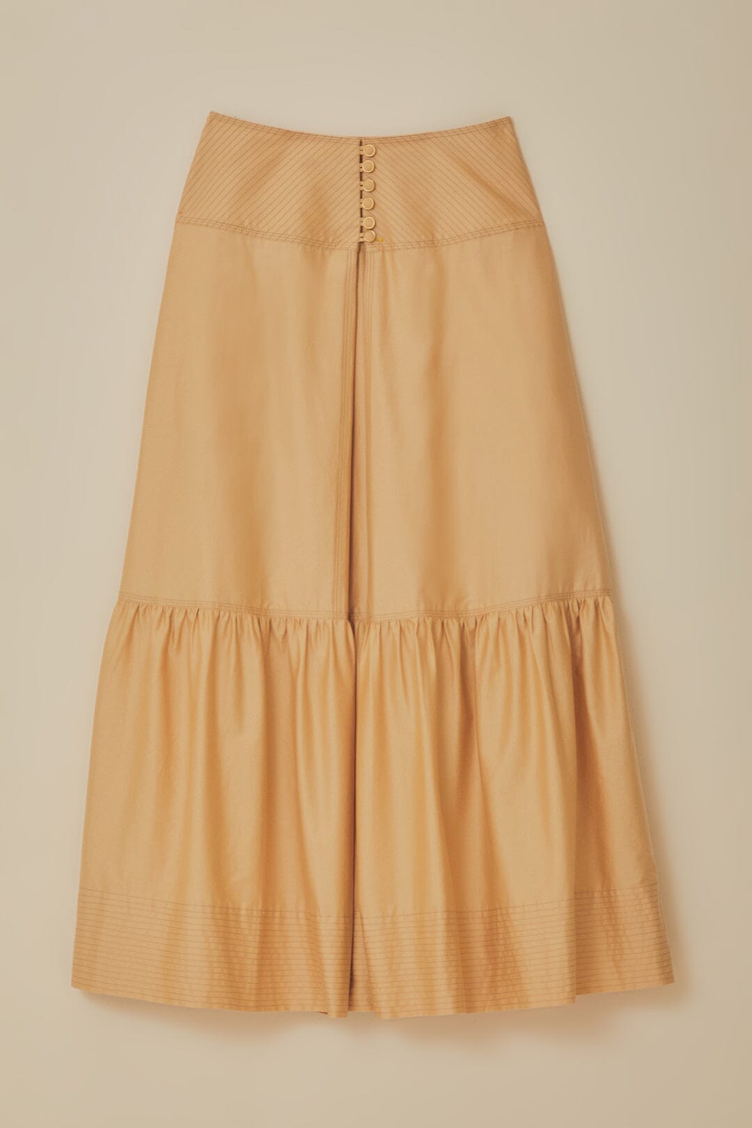 FARM Rio model wearing the Khaki Topstitching Yoke Maxi Skirt