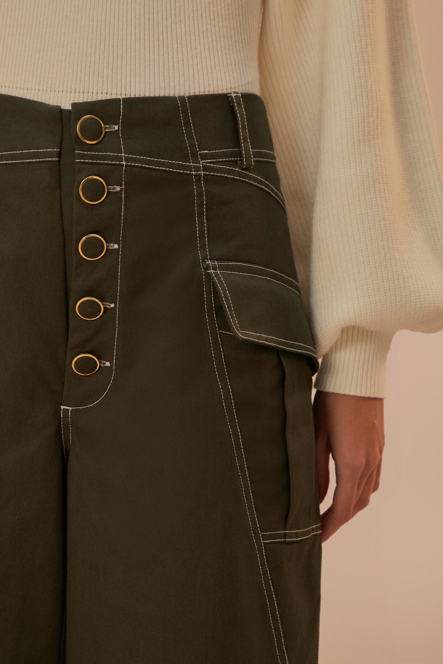 FARM Rio model wearing the Dark Green Low Waisted Pocket Pants