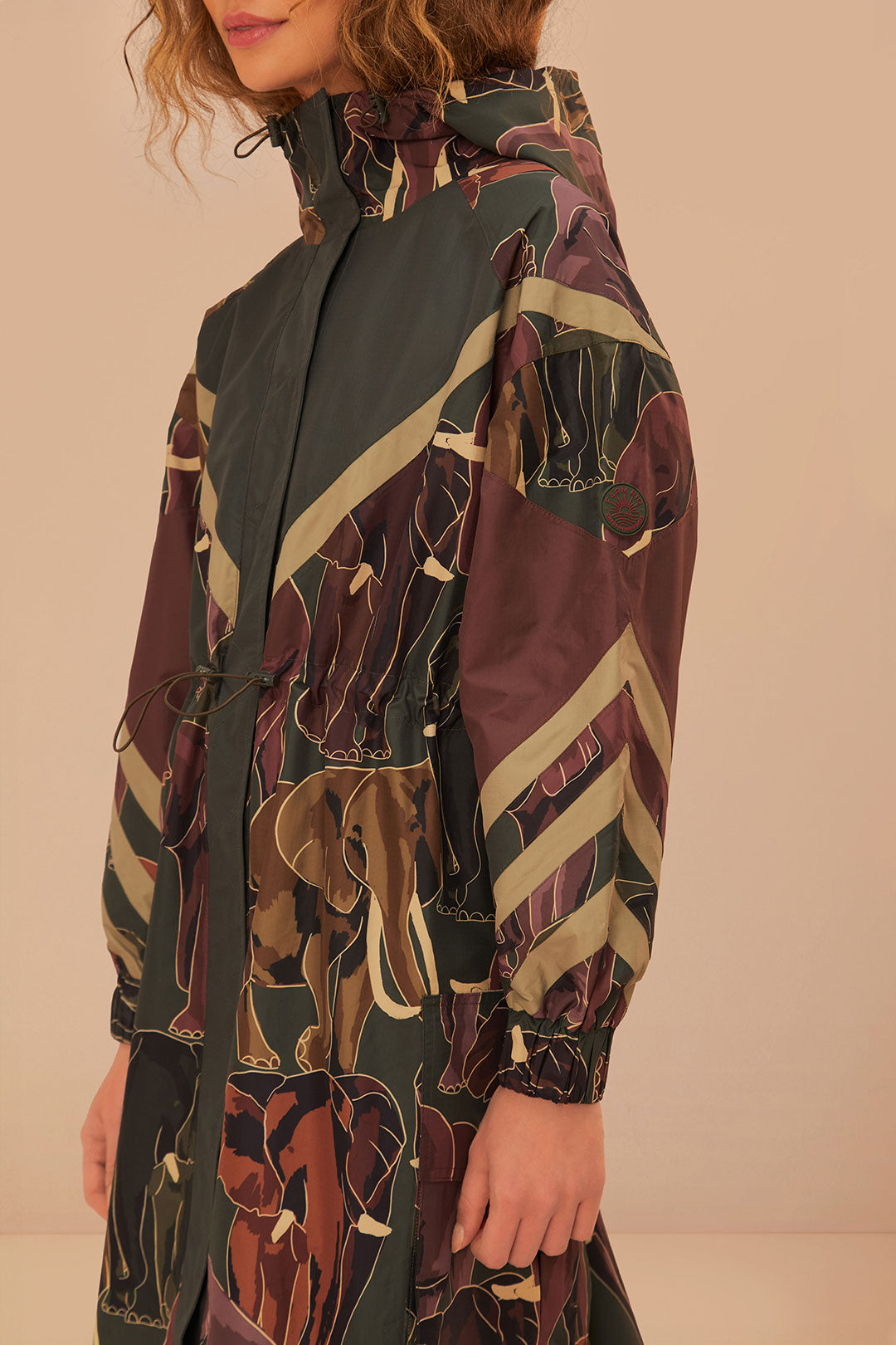 FARM Rio model wearing the Elephants Maxi Raincoat