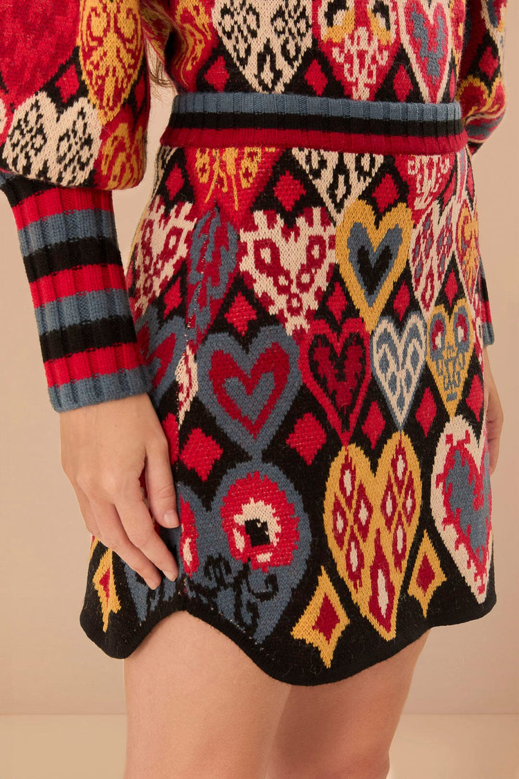 FARM Rio model wearing the Hearts Ikat Knit Skirt