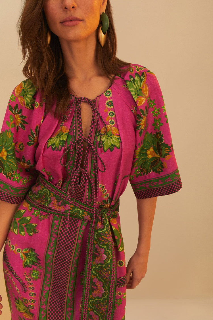 FARM Rio model wearing the Pink Ana Tapestry Maxi Dress