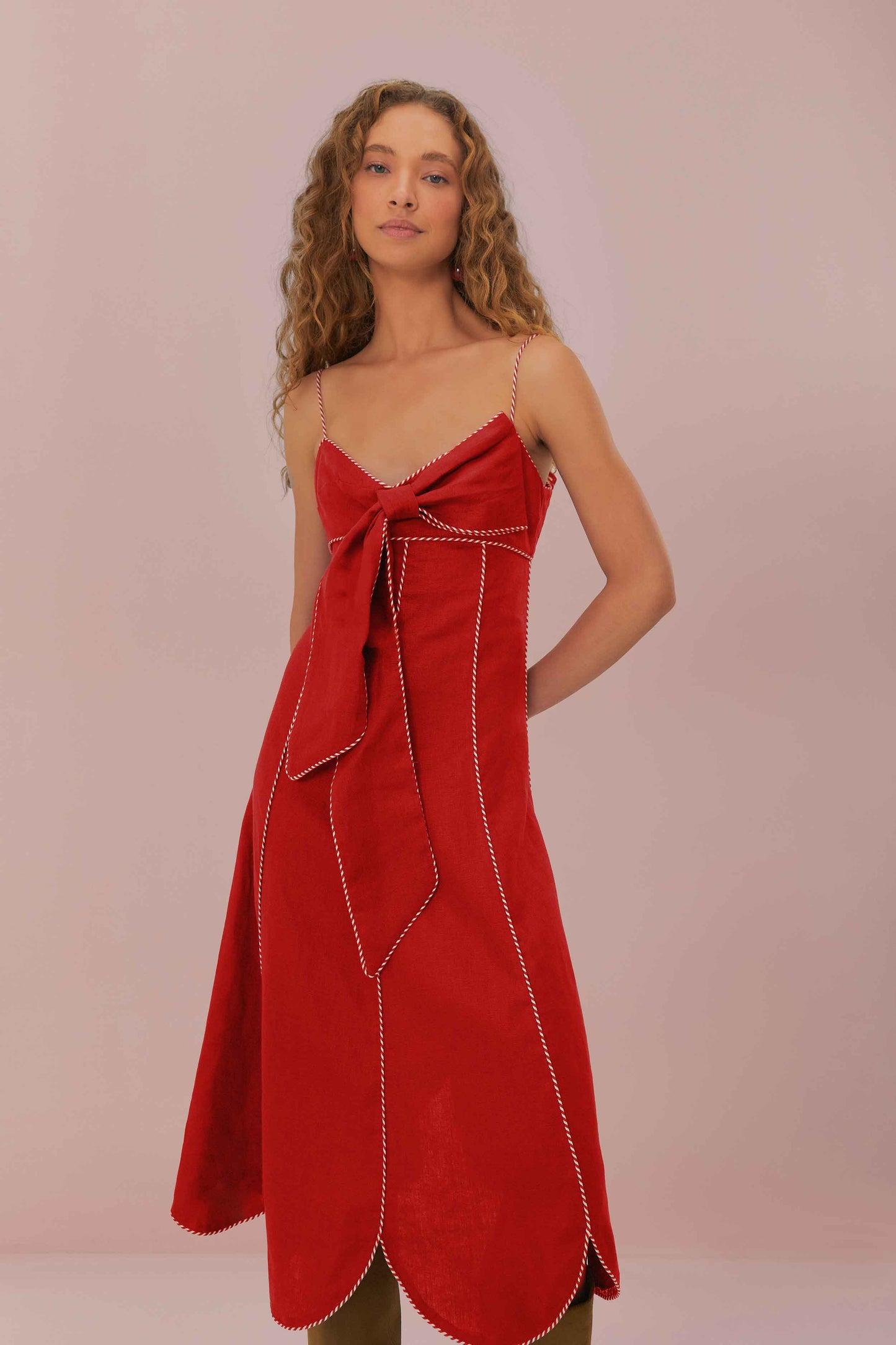 FARM Rio model wearing the Red Sleeveless Maxi Dress