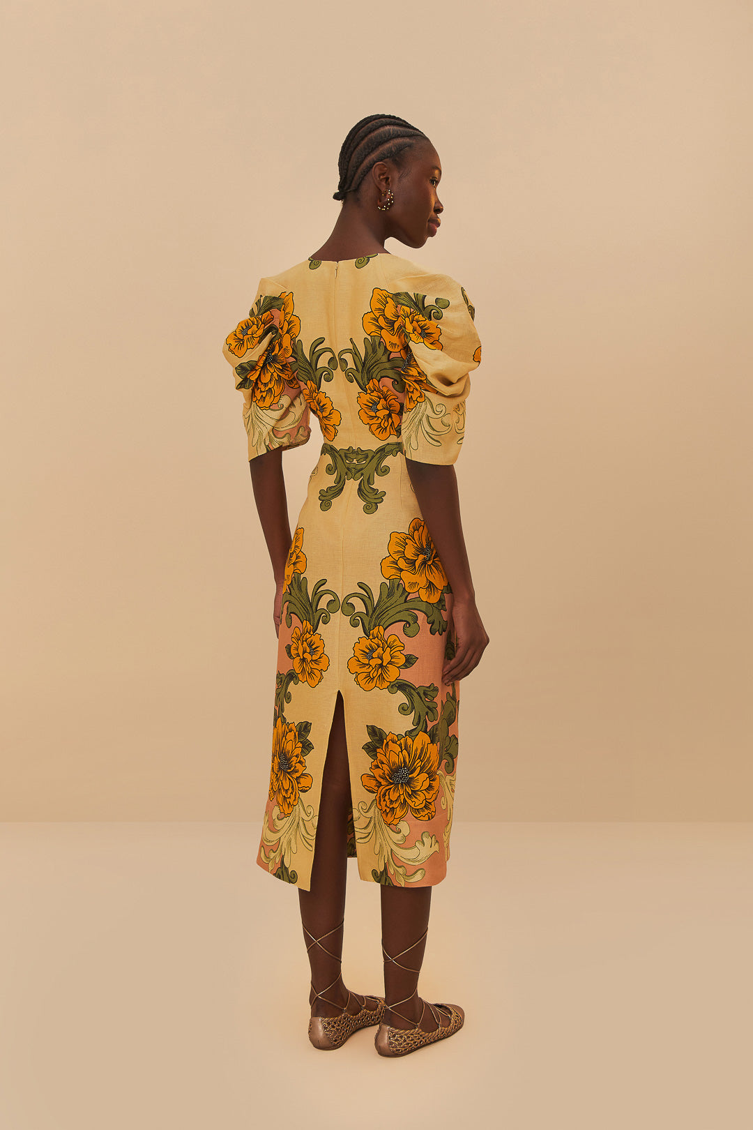 كريمة رقيقة زهرة أرابيسكسكيس يوروفلاكس ™ فستان MIDI Premium Linen Midi