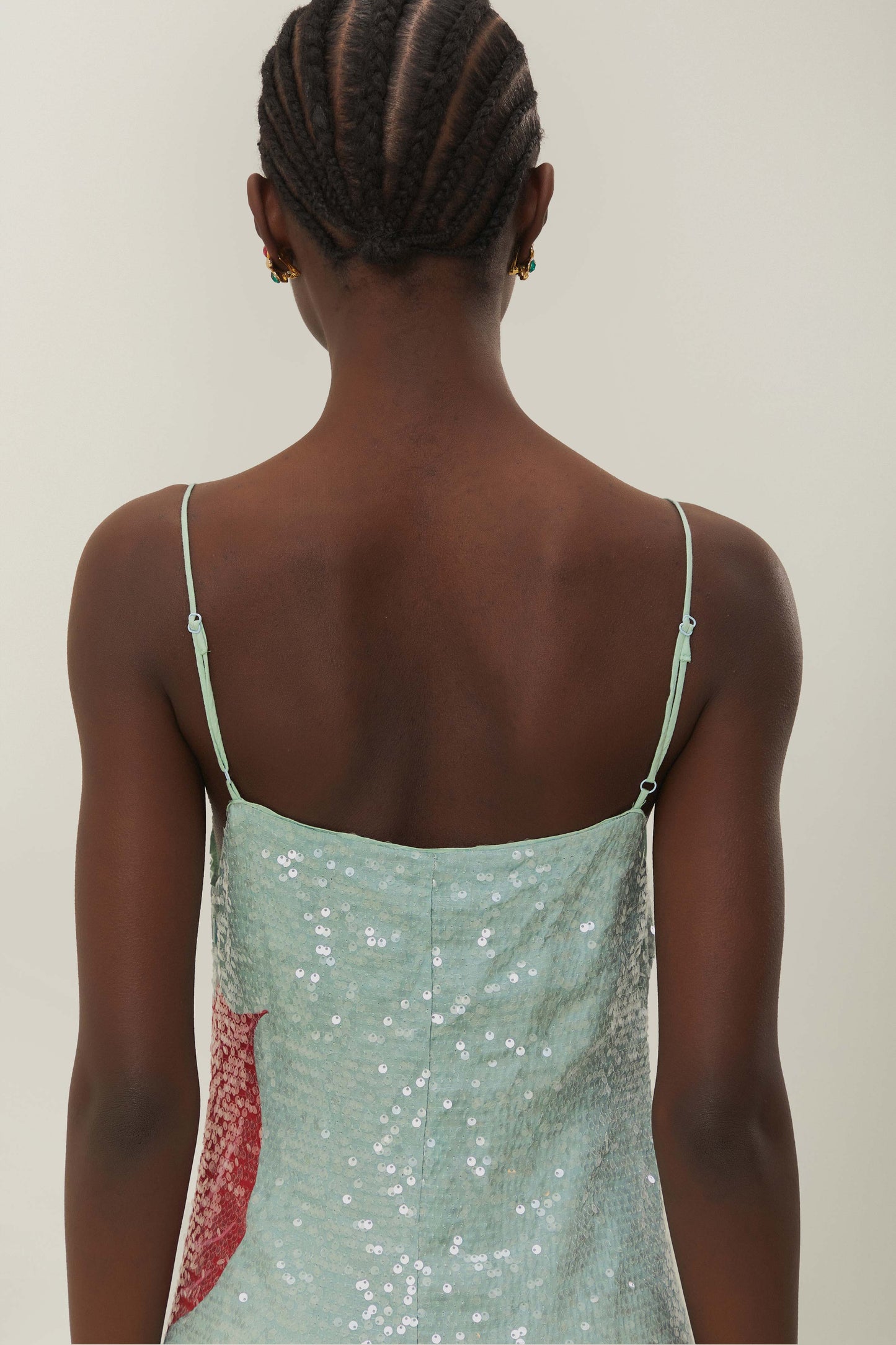 FARM Rio model wearing the Blue Anthurium Flowers Slip Maxi Dress