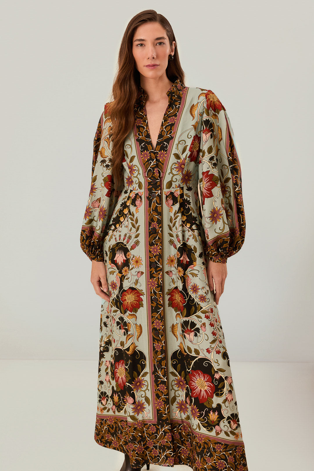FARM Rio model wearing the Blue Flowing Beauty Maxi Dress