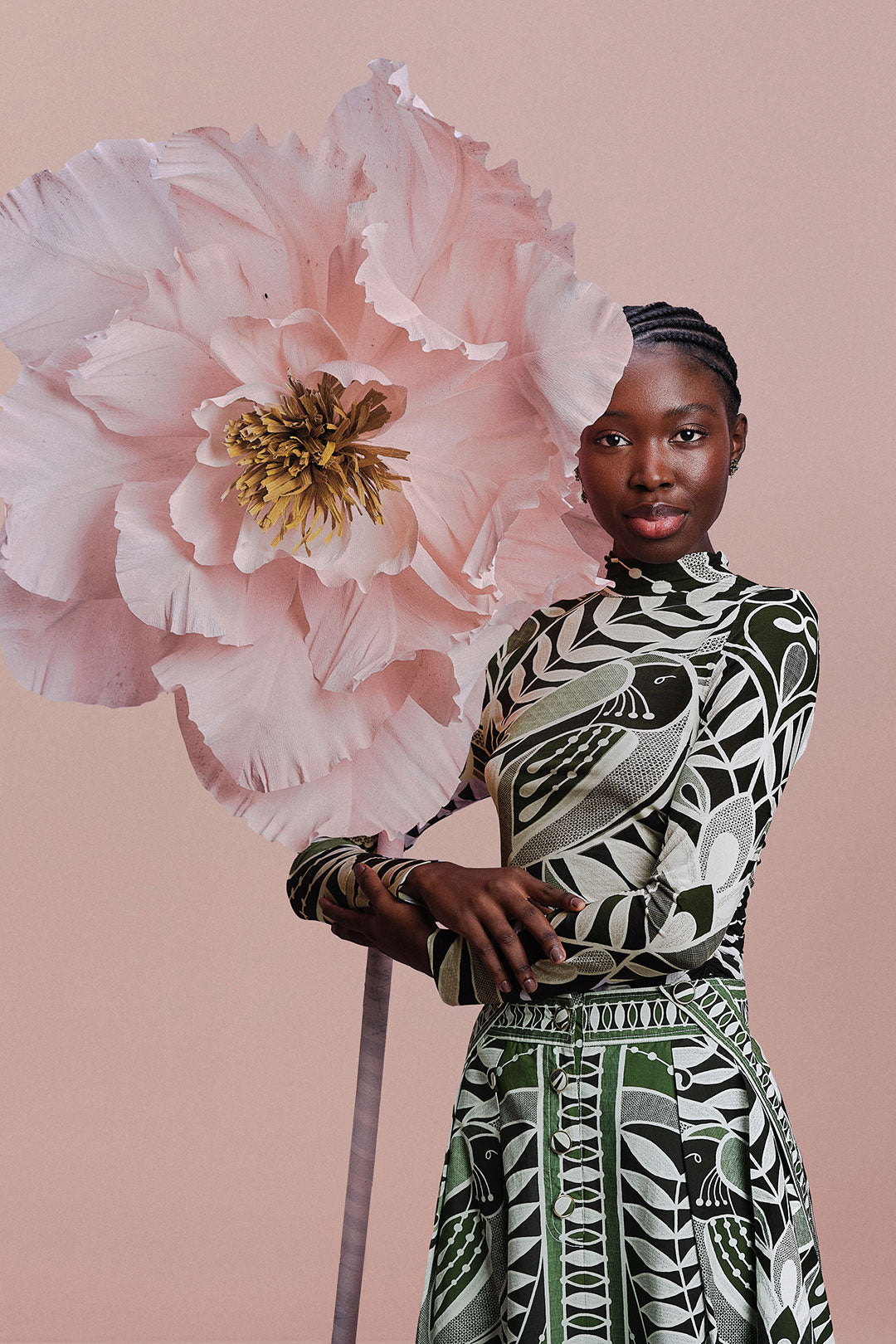 FARM Rio model wearing the Black Lace Nature Jersey Blouse