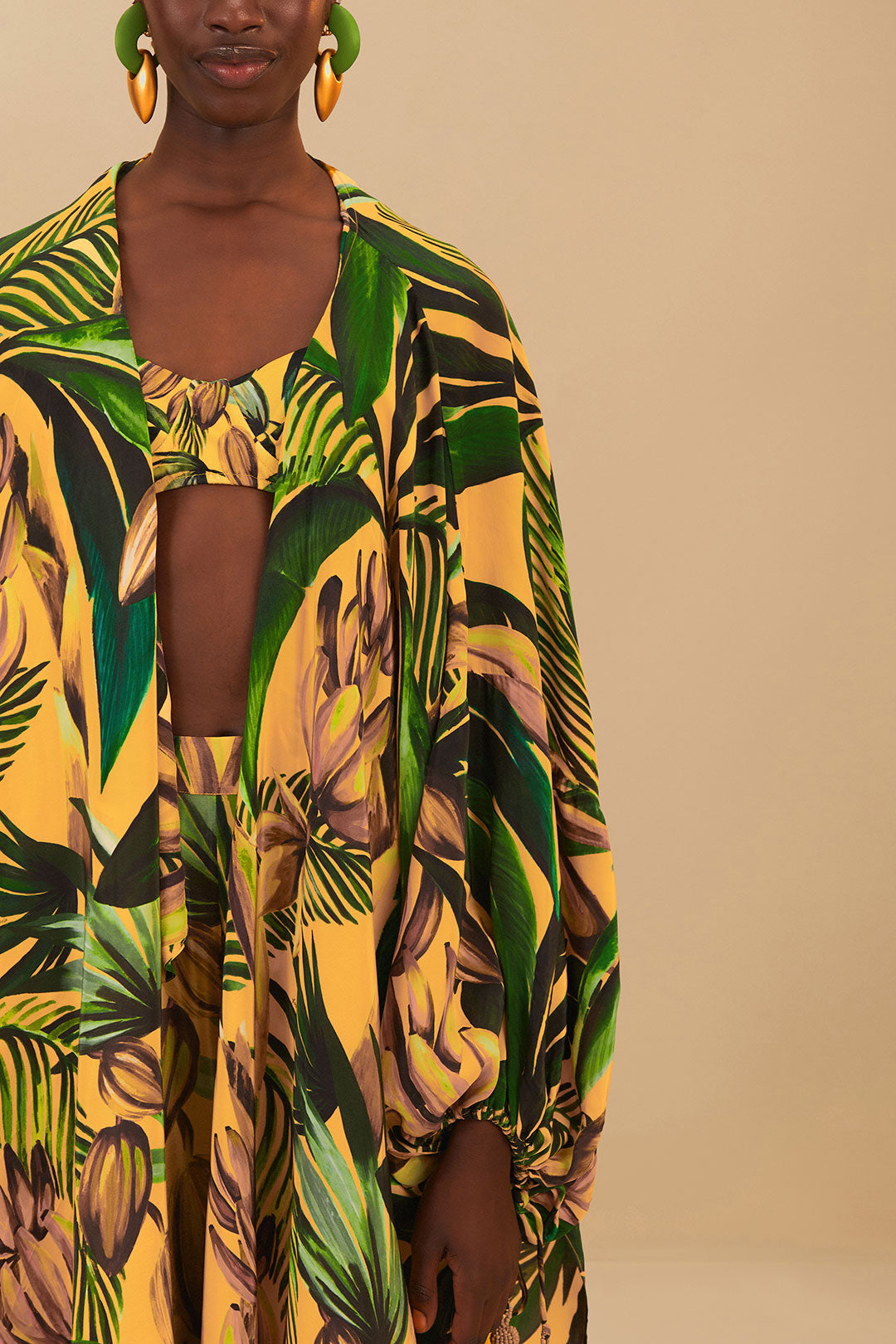 FARM Rio model wearing the Bananart Yellow Kimono