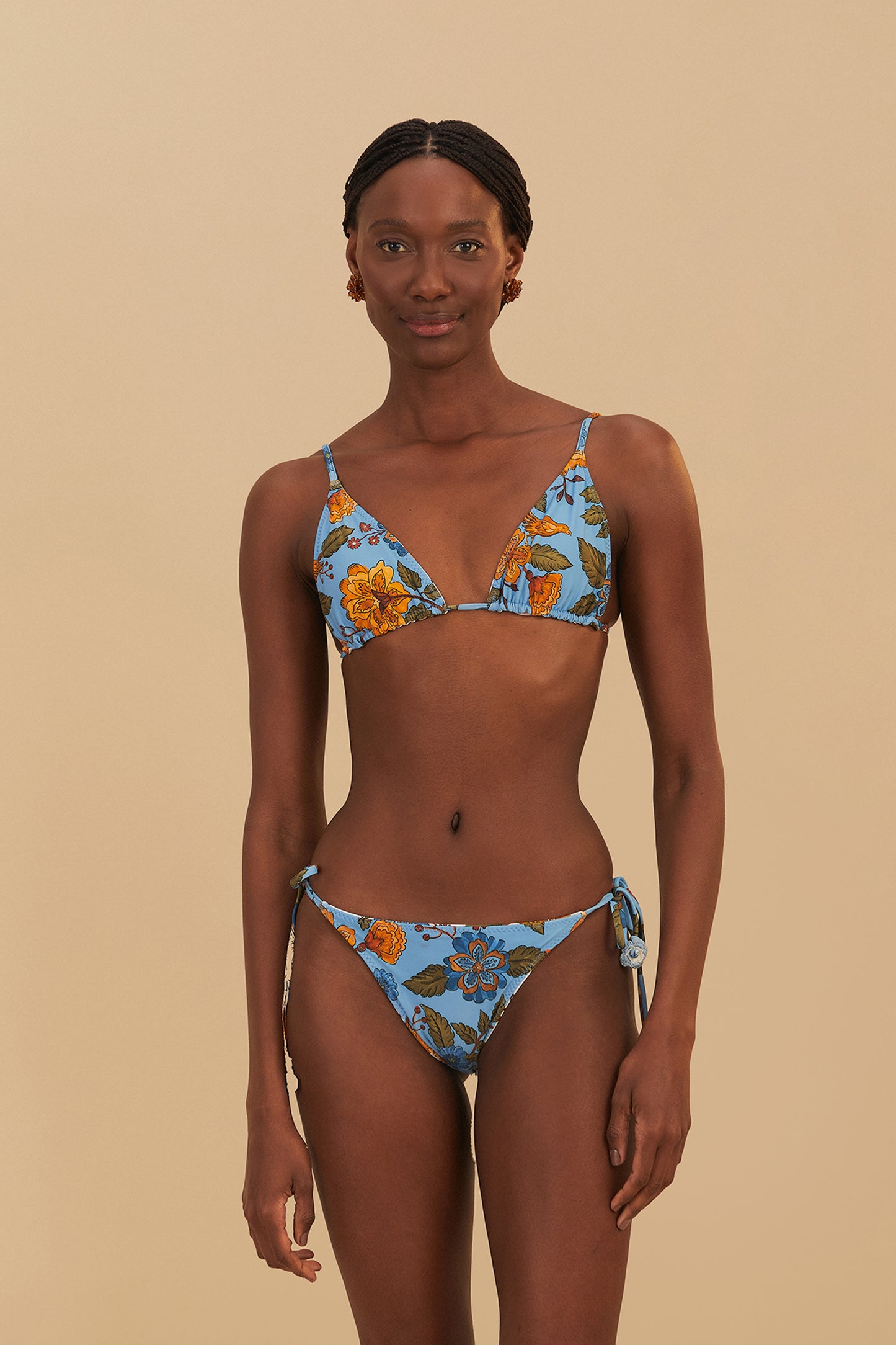 FARM Rio model wearing the Garden Scarf Triangle Double Bikini Top