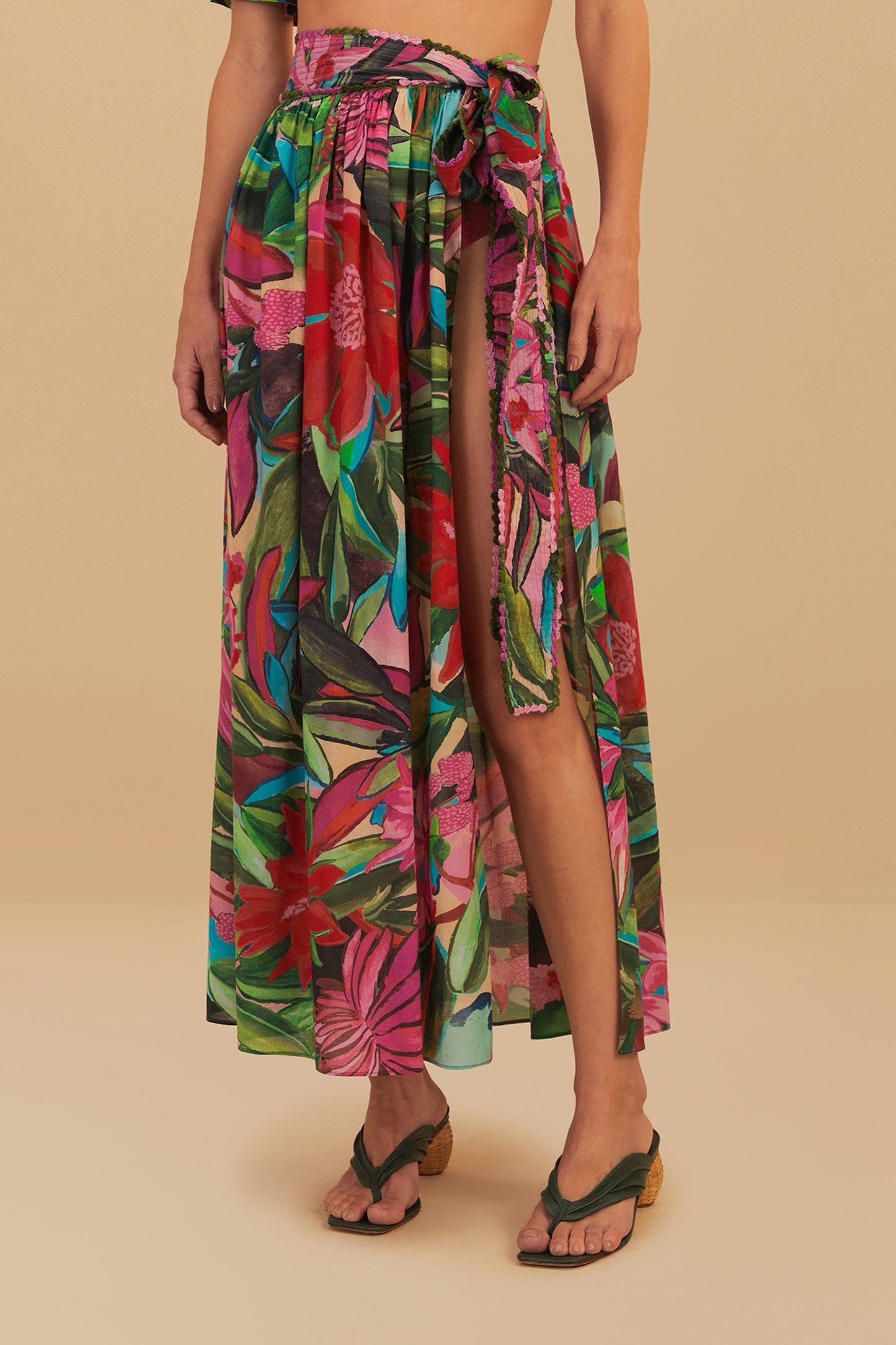 FARM Rio model wearing the Jardin De Reve Midi Skirt