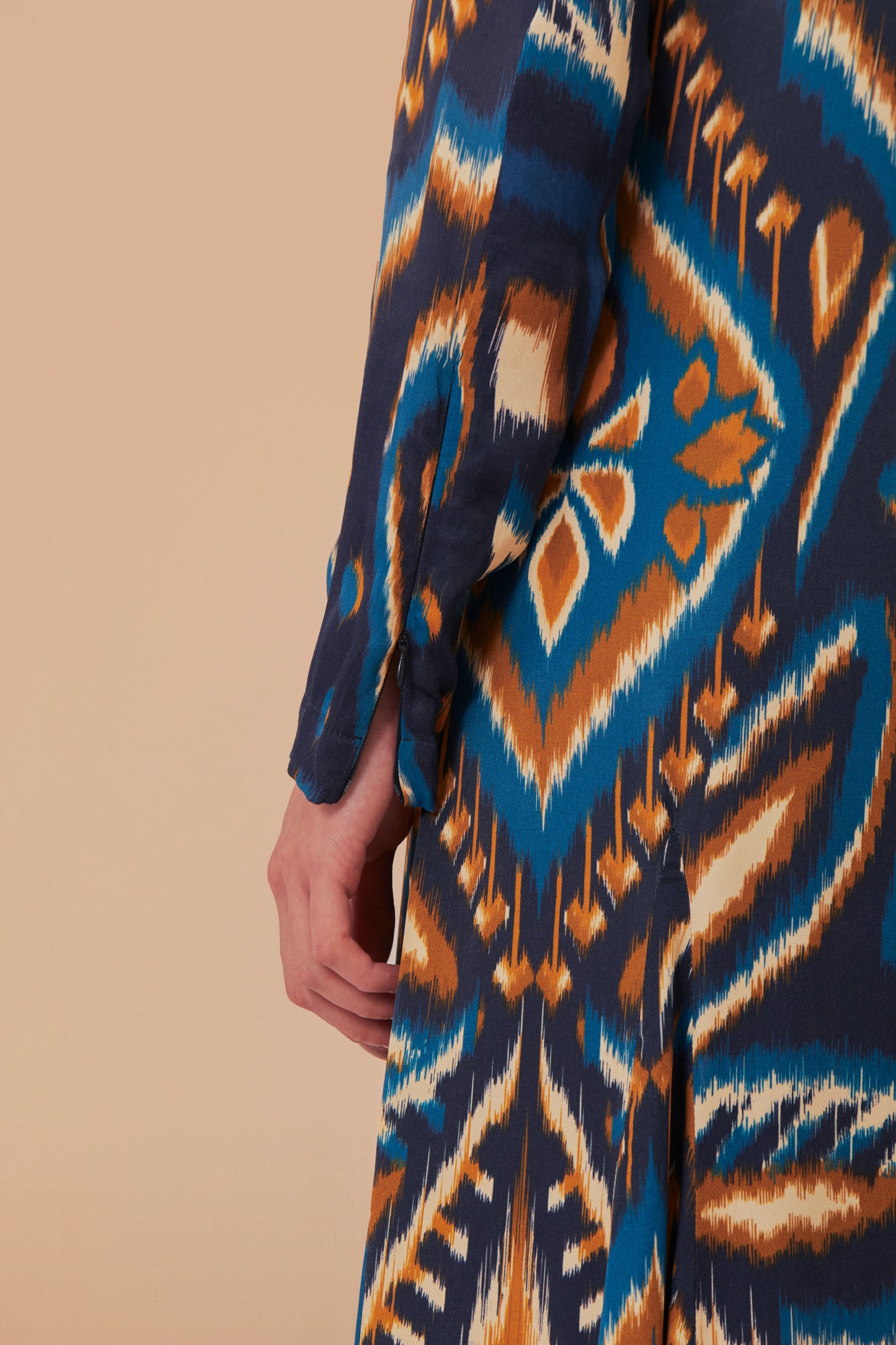FARM Rio model wearing the Pineapple Ikat Blue Maxi Dress