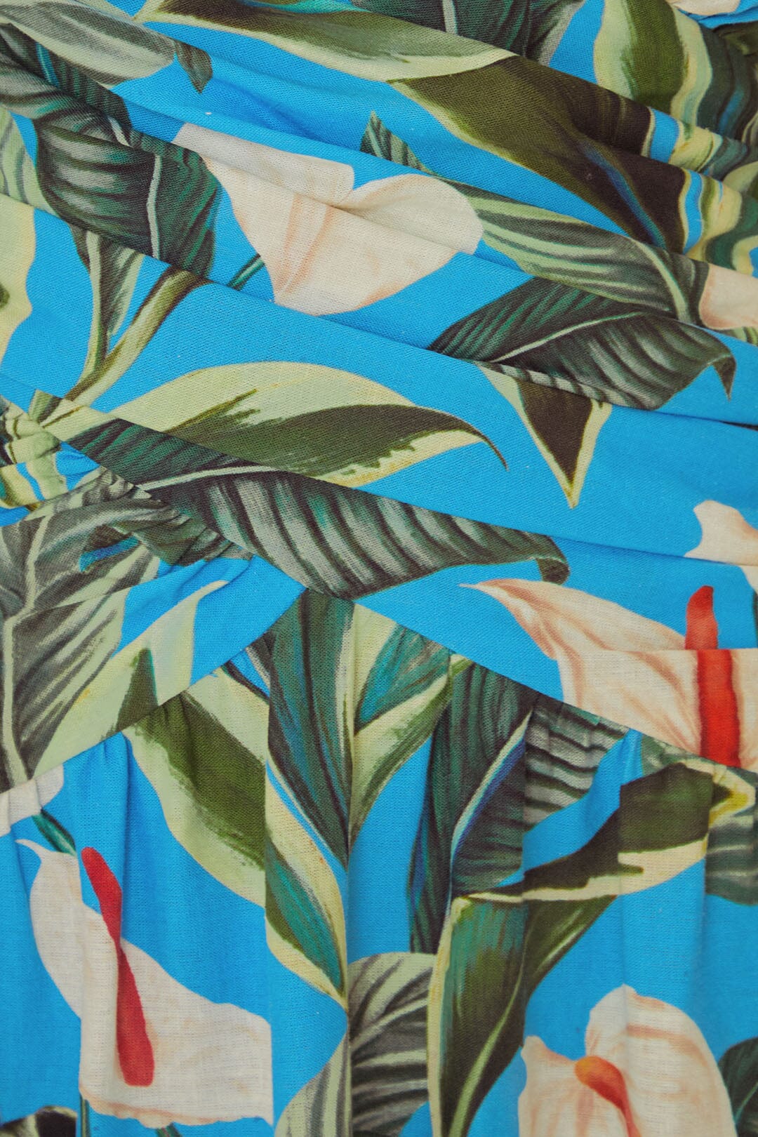 FARM Rio model wearing the Anthurium Garden Blue Cross Over Maxi Dress