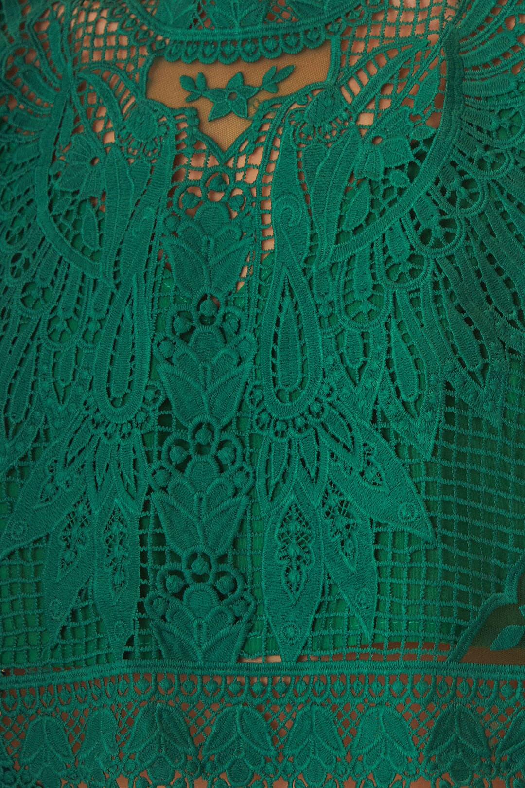 FARM Rio model wearing the Green Toucan Guipure Sleeveless Top