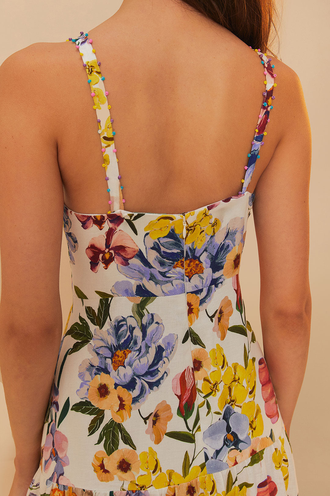 FARM Rio model wearing the Greek Garden Off-White Sleeveless Maxi Dress
