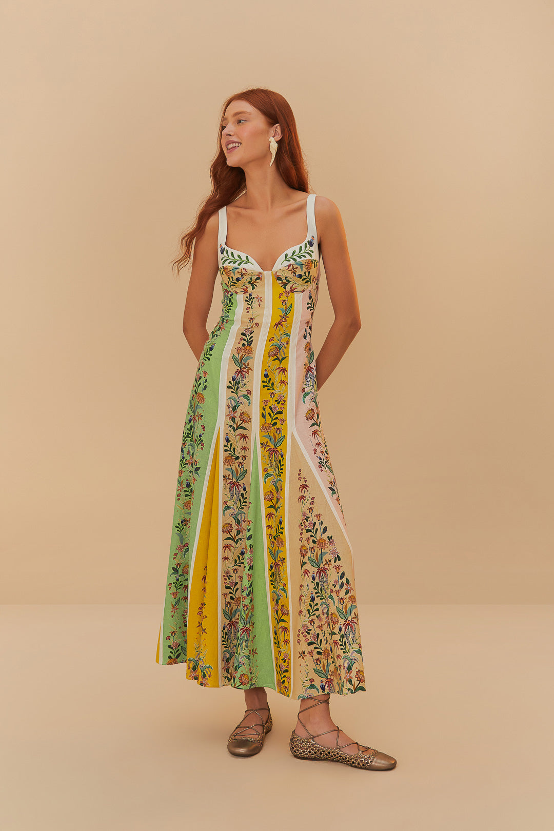 Delicate Floral Stripes Multicolor Sleeveless Gore