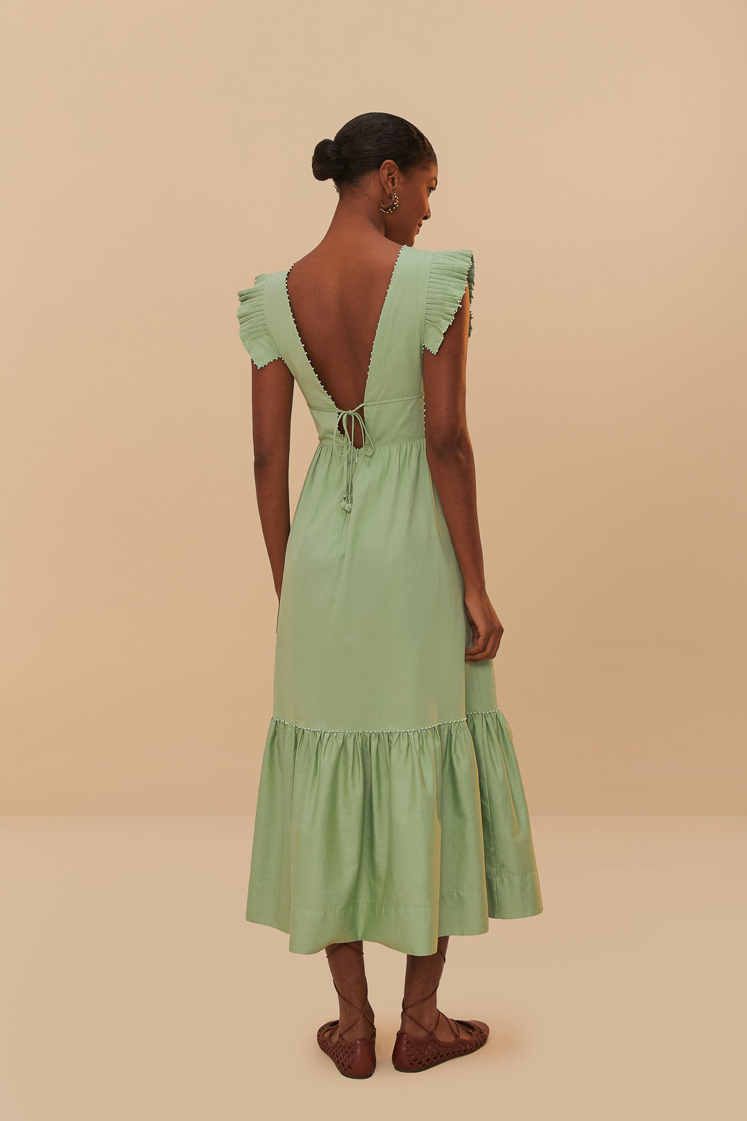 FARM Rio model wearing the Light Green Butterfly Cut-Out Midi Dress