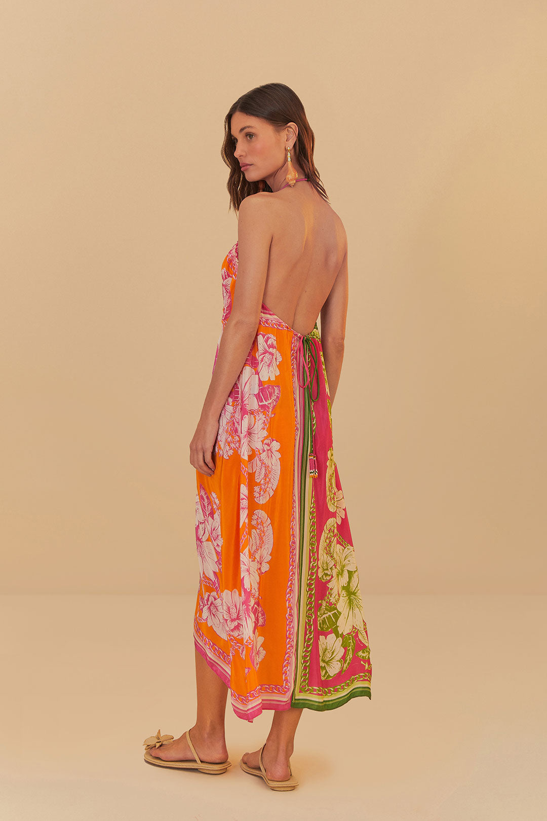 FARM Rio model wearing the Floral Elegance Mixed Scarves Long Cover Up