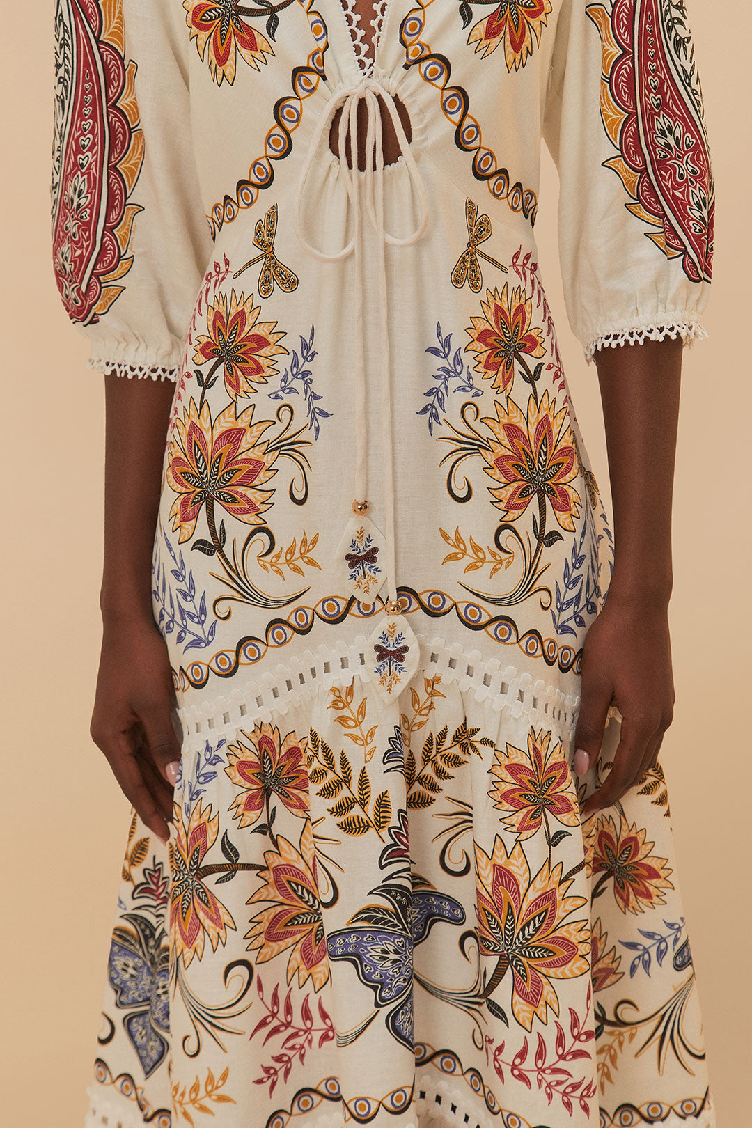 FARM Rio model wearing the Boho Glam Off-White Maxi Dress