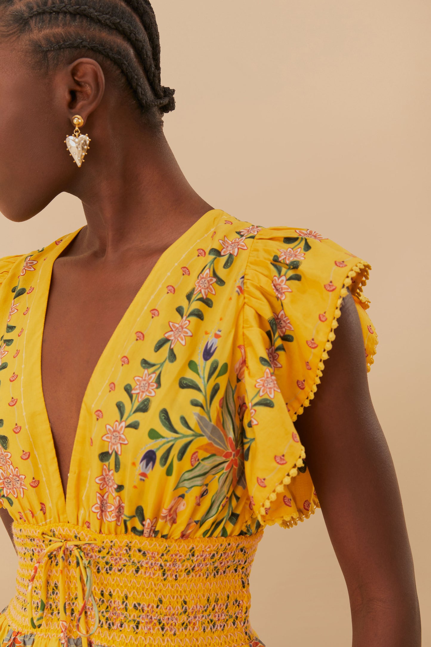 Yellow Delicate Flowers Stripes Blouse