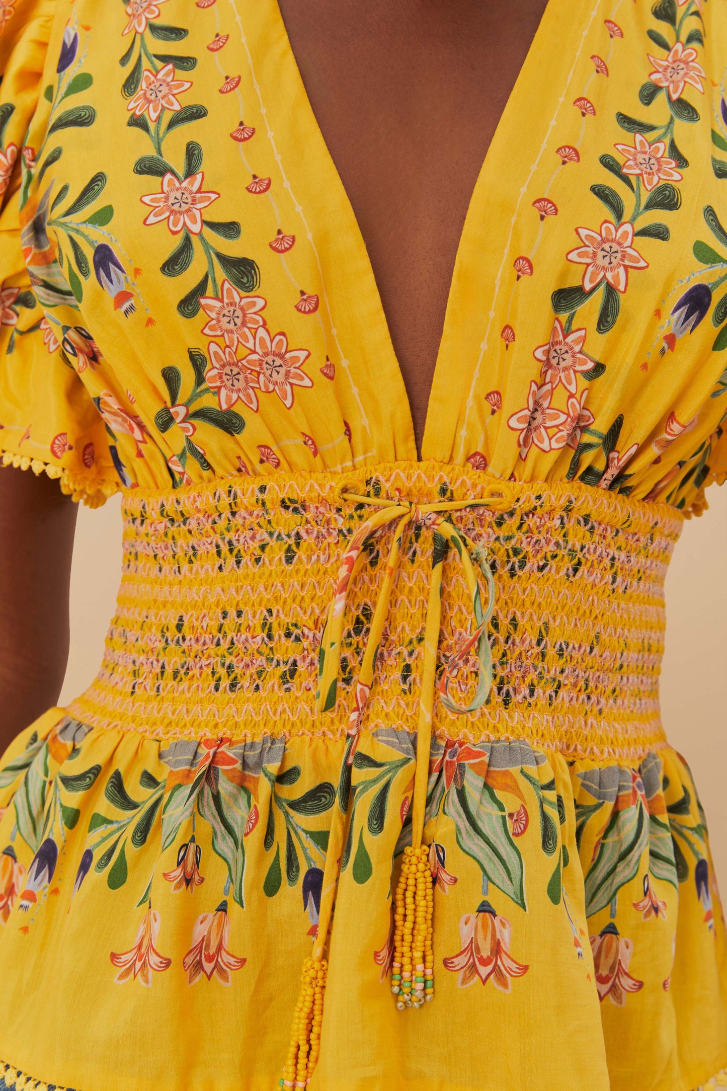 Yellow Delicate Flowers Stripes Blouse