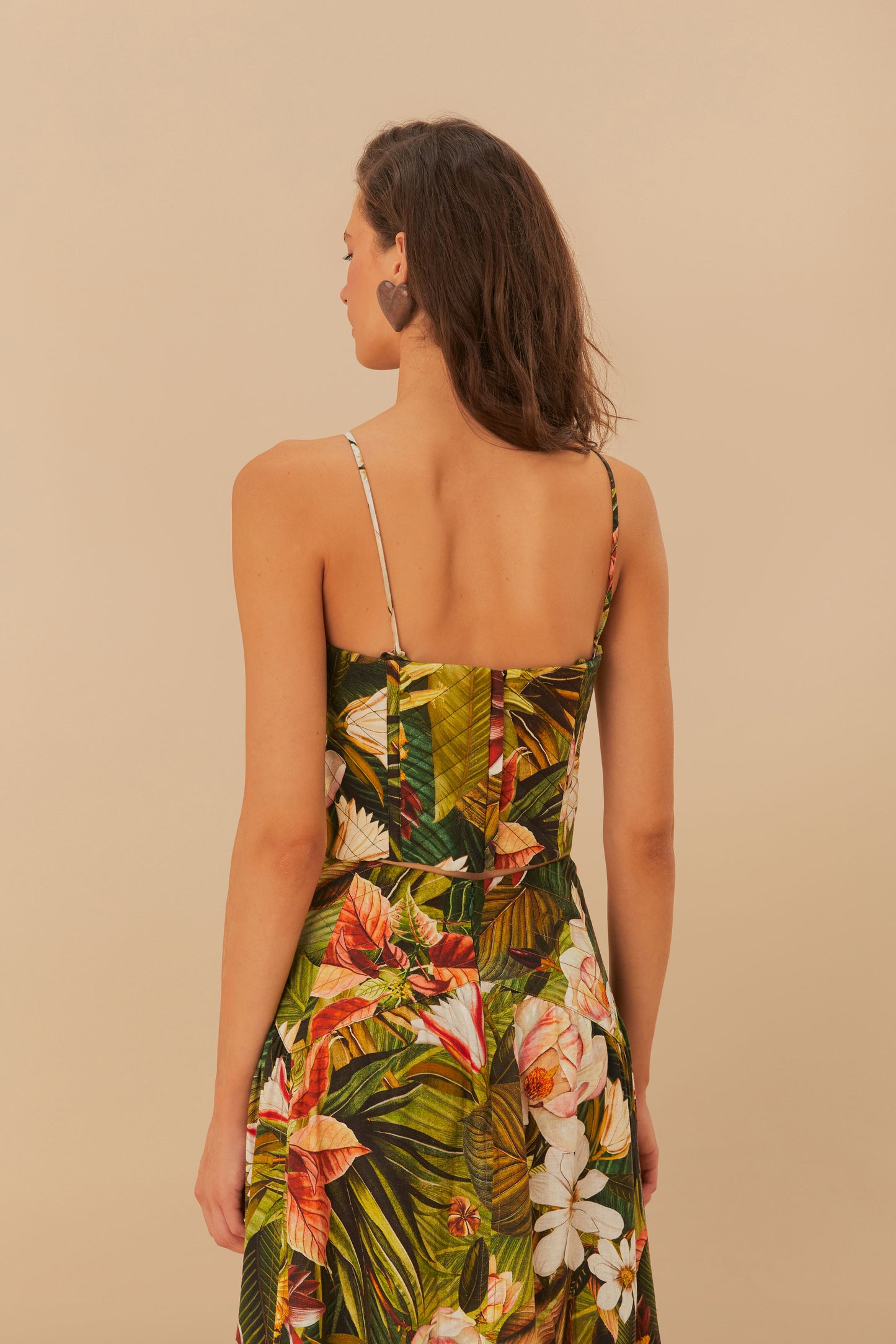 FARM Rio model wearing the Multicolor Botanical Forest LENZING™ ECOVERO™ Euroflax™ CropTop