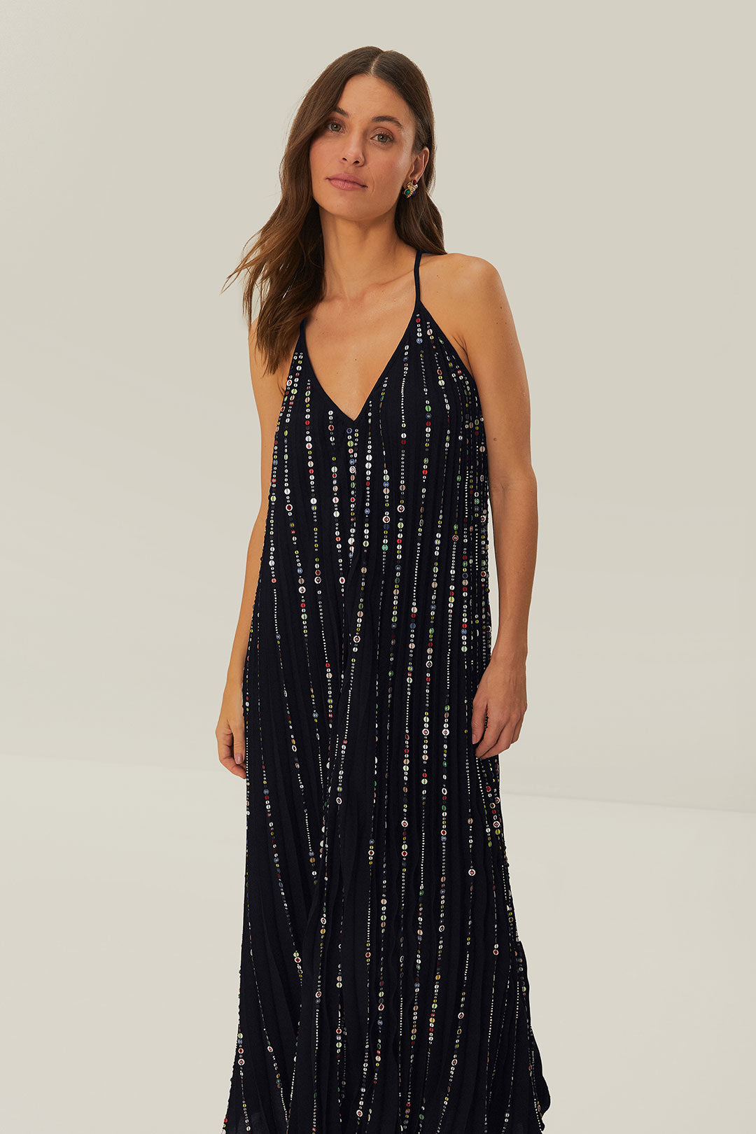 Shop for Black Embroidered Stones Pleated Midi Dress Shop for Black Embroidered Stones Pleated Midi Dress