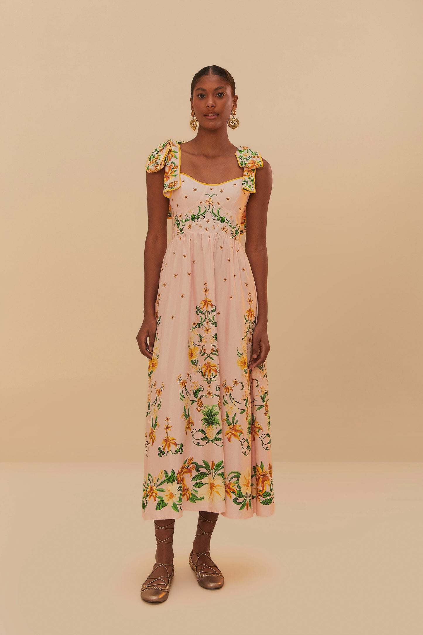 Botanical Beauty Pink Laces Cup Midi Dress