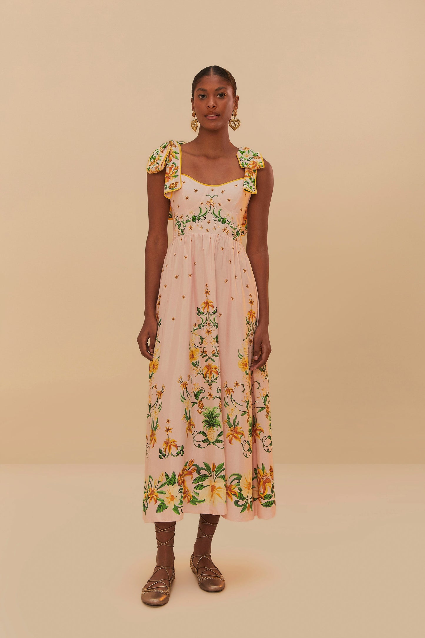 Botanical Beauty Pink Laces Cup Midi Dress