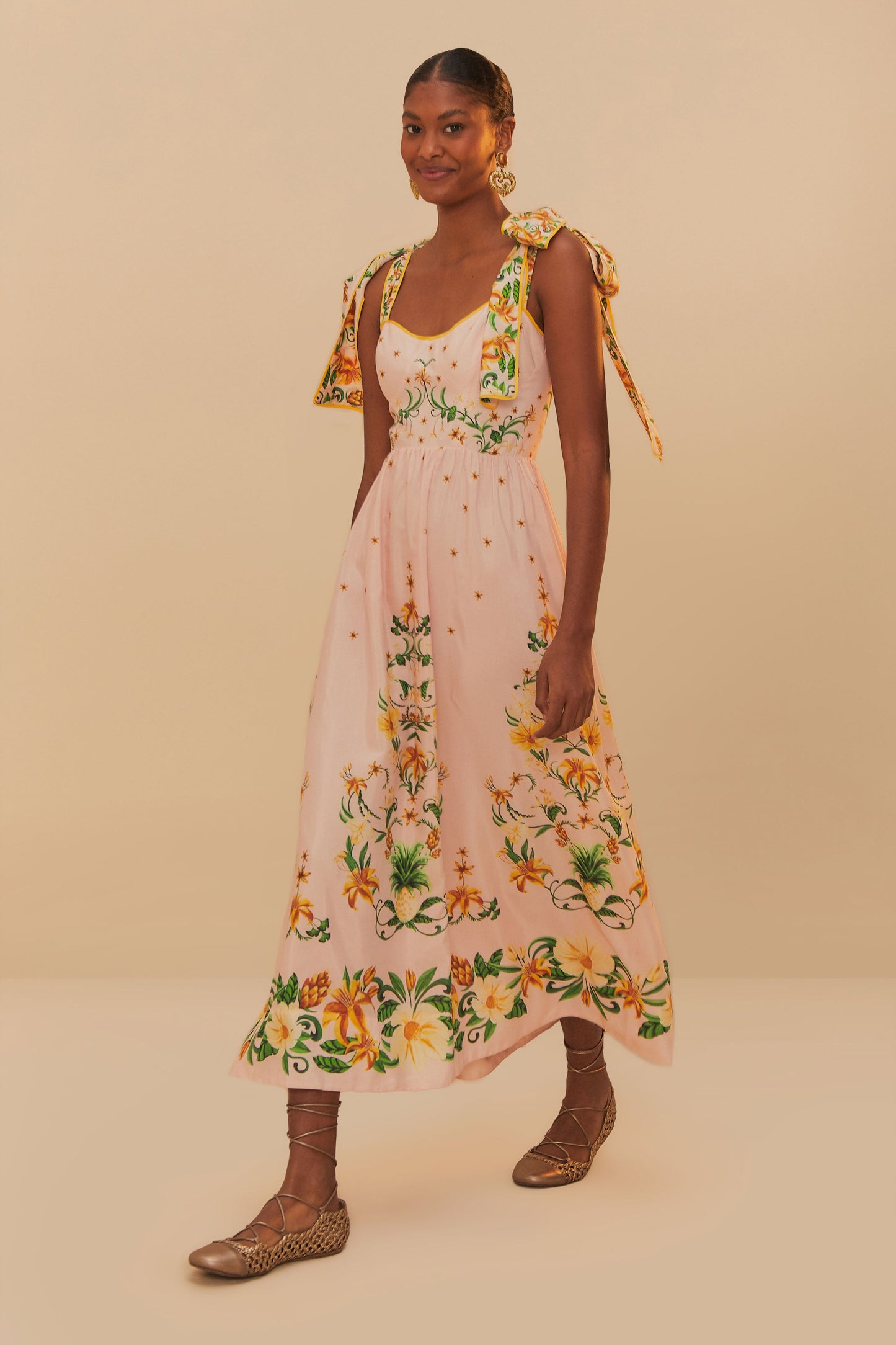 Botanical Beauty Pink Laces Cup Midi Dress