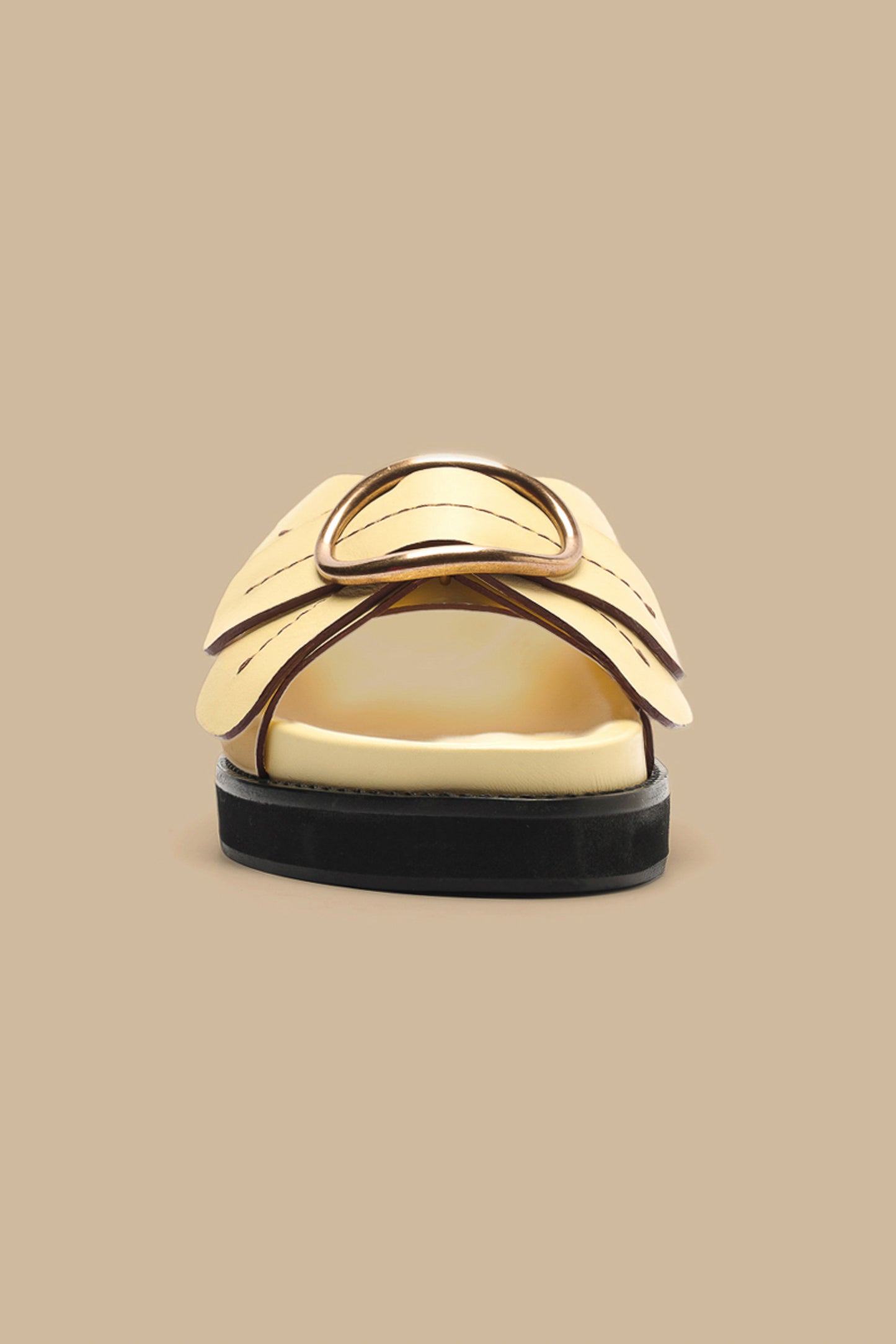 FARM Rio model wearing the Banana Yellow Daisy Slide Sandal