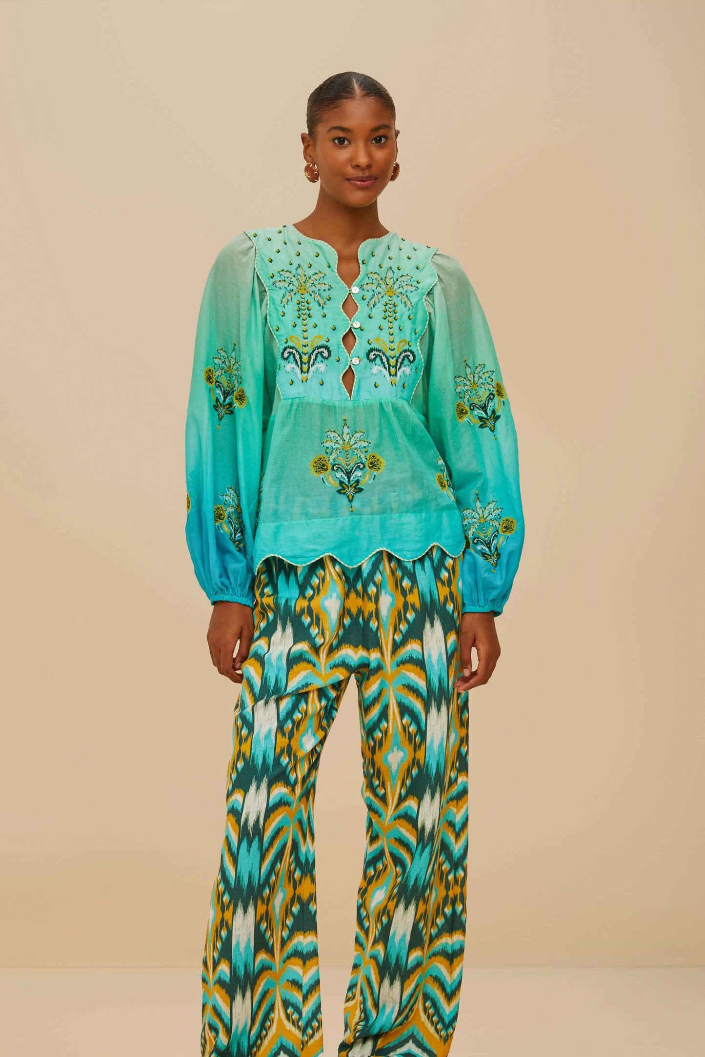 Tropical Tapestry Off-White Low Waist Pants