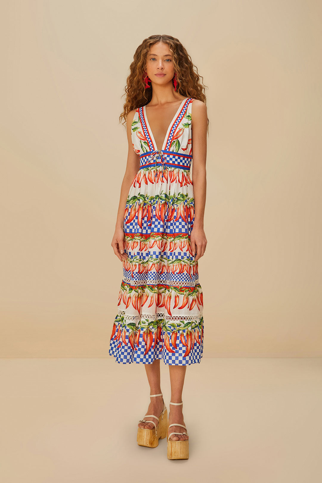 Picnic Peppers Ainika Off-White Midi Dress