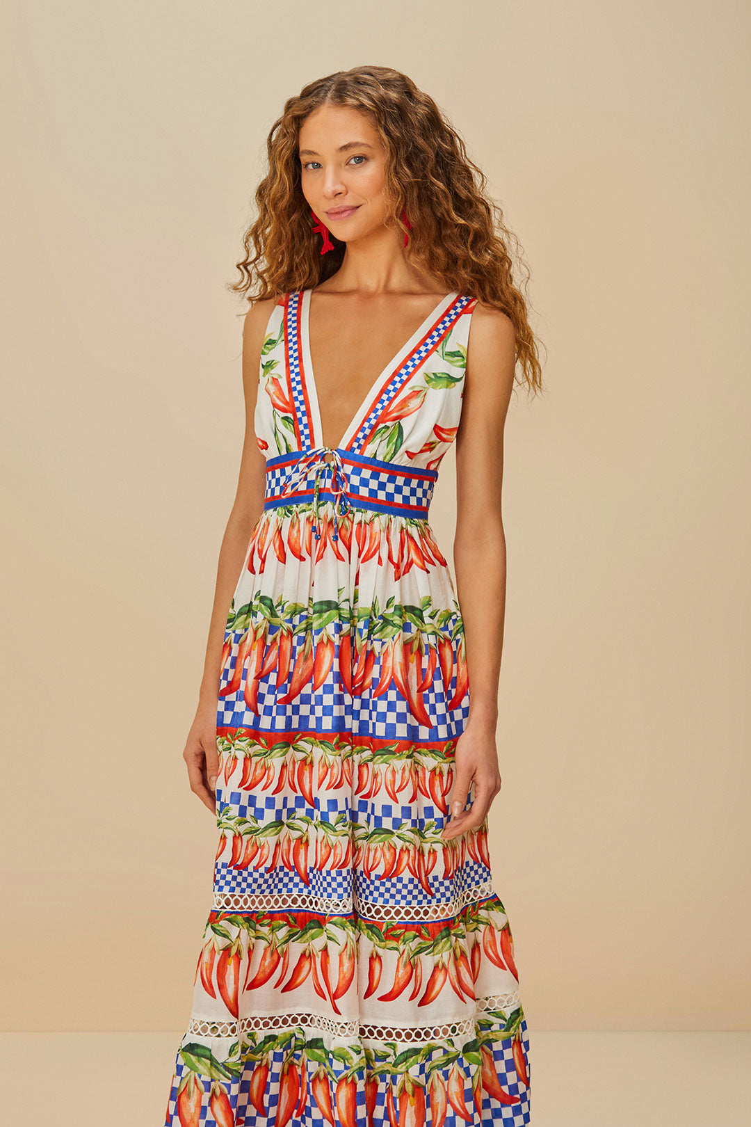 Picnic Peppers Ainika Off-White Midi Dress