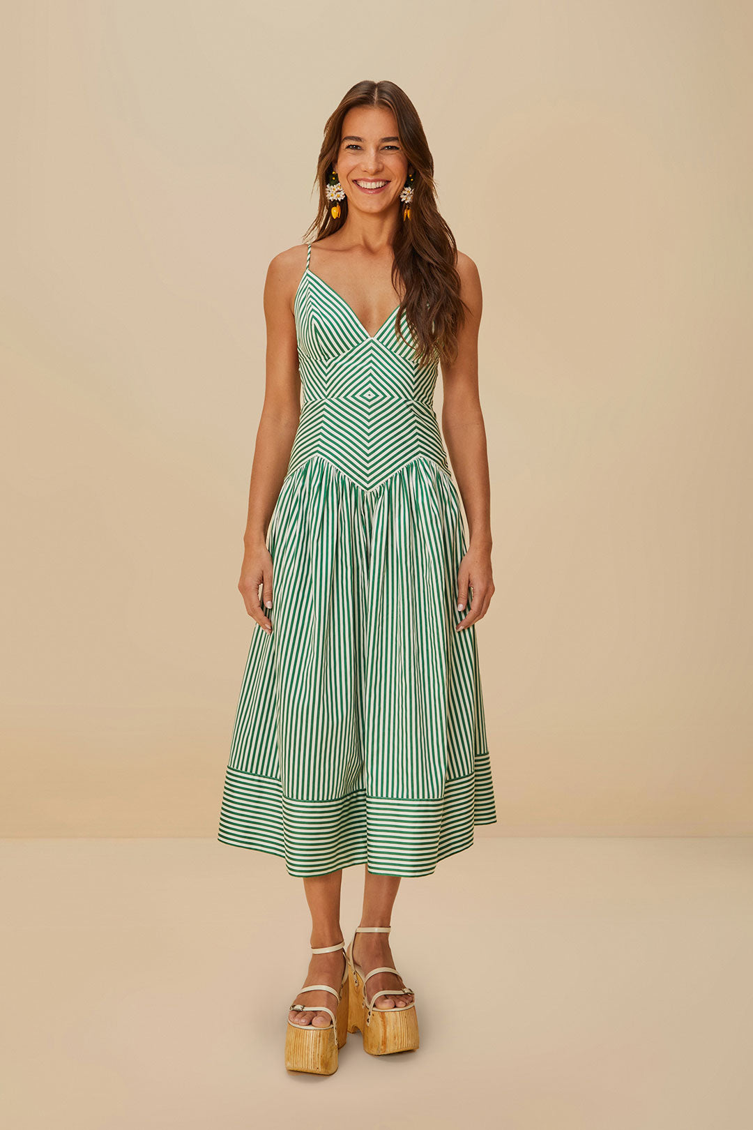 FARM Rio model wearing the Bicolor Stripes Organic Cotton Midi Dress