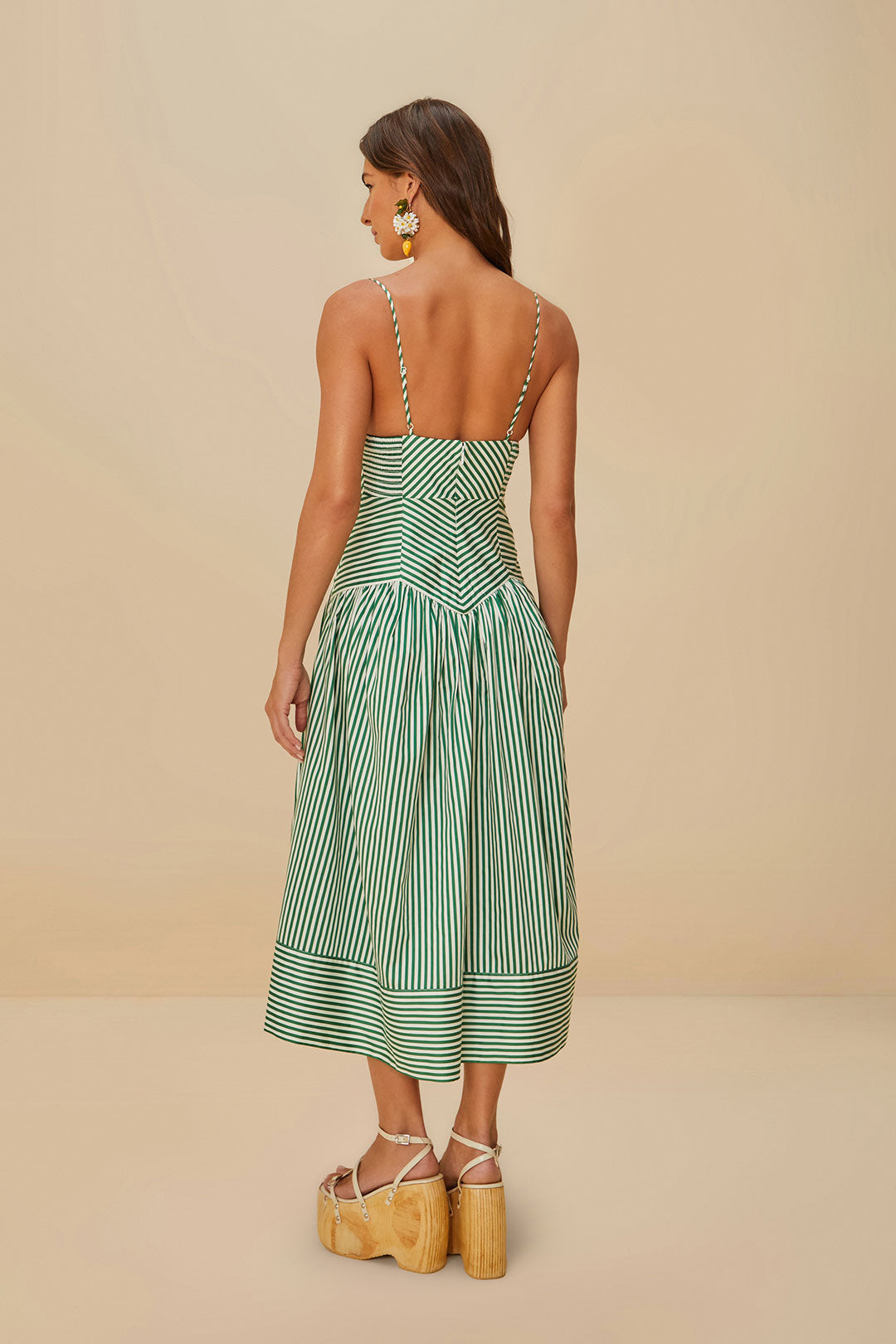 FARM Rio model wearing the Bicolor Stripes Organic Cotton Midi Dress