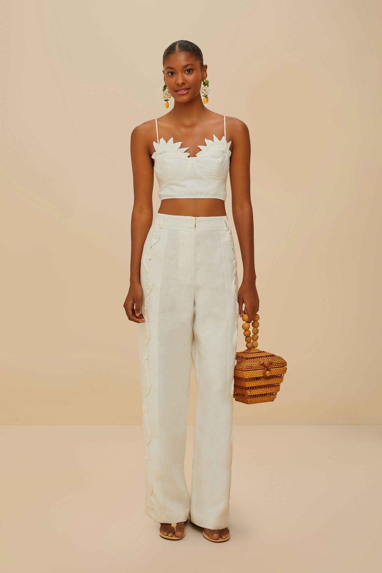 Off-White High Waisted Wavy Buttoning Pants