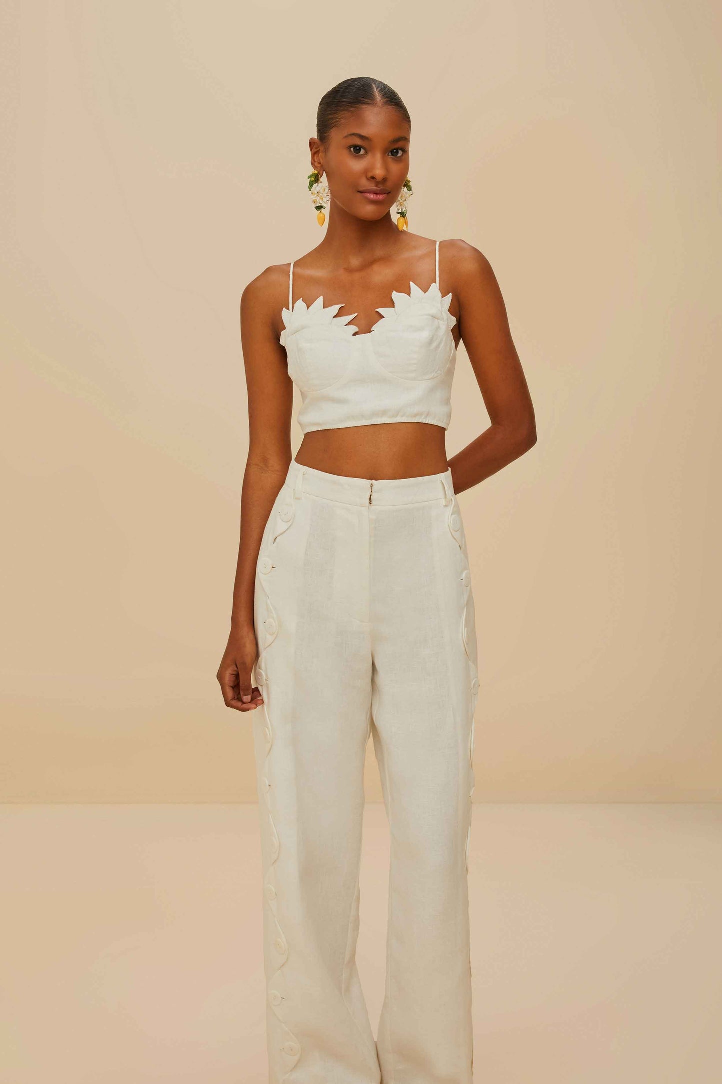 Off-White High Waisted Wavy Buttoning Pants