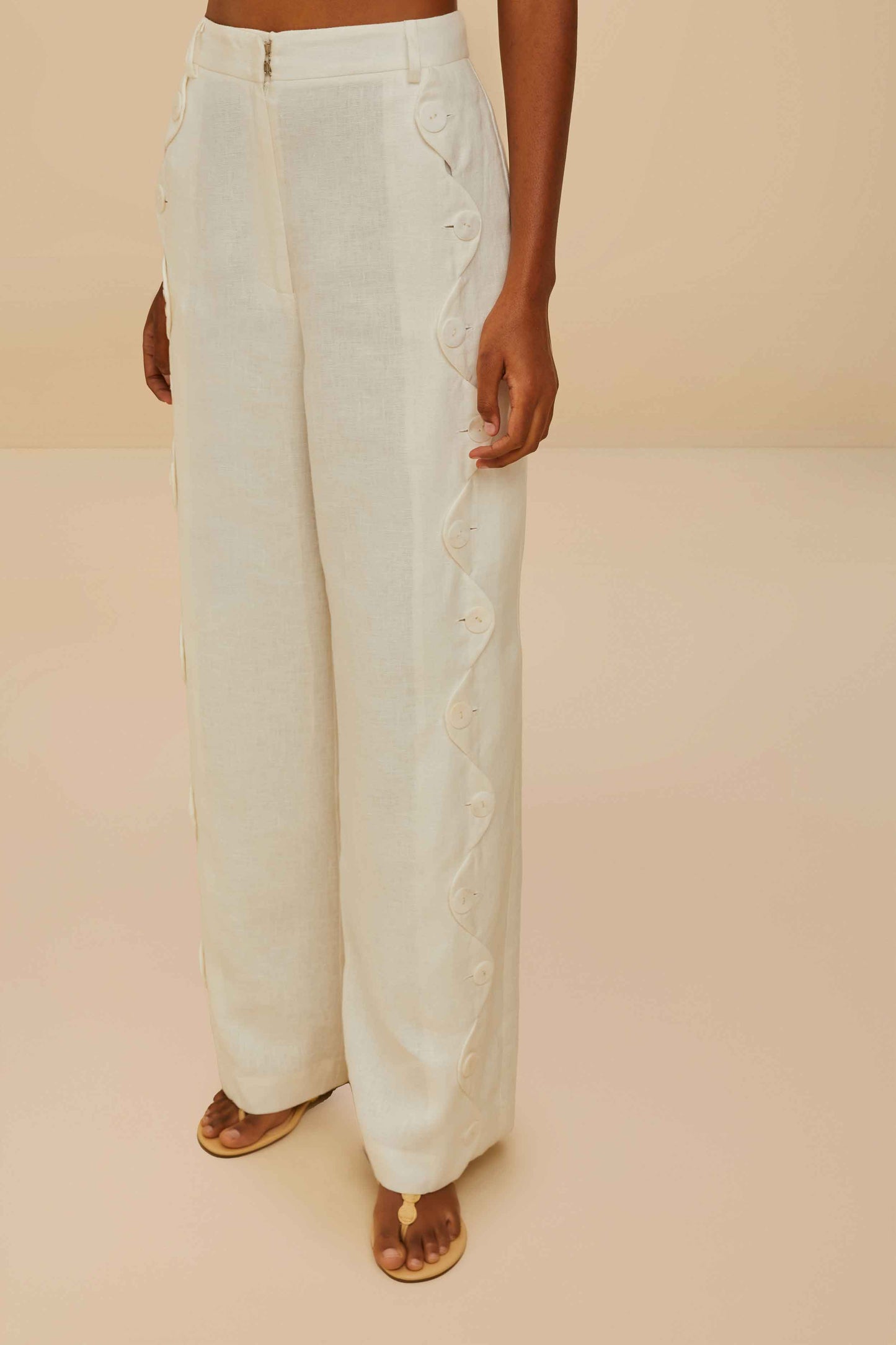 Off-White High Waisted Wavy Buttoning Pants