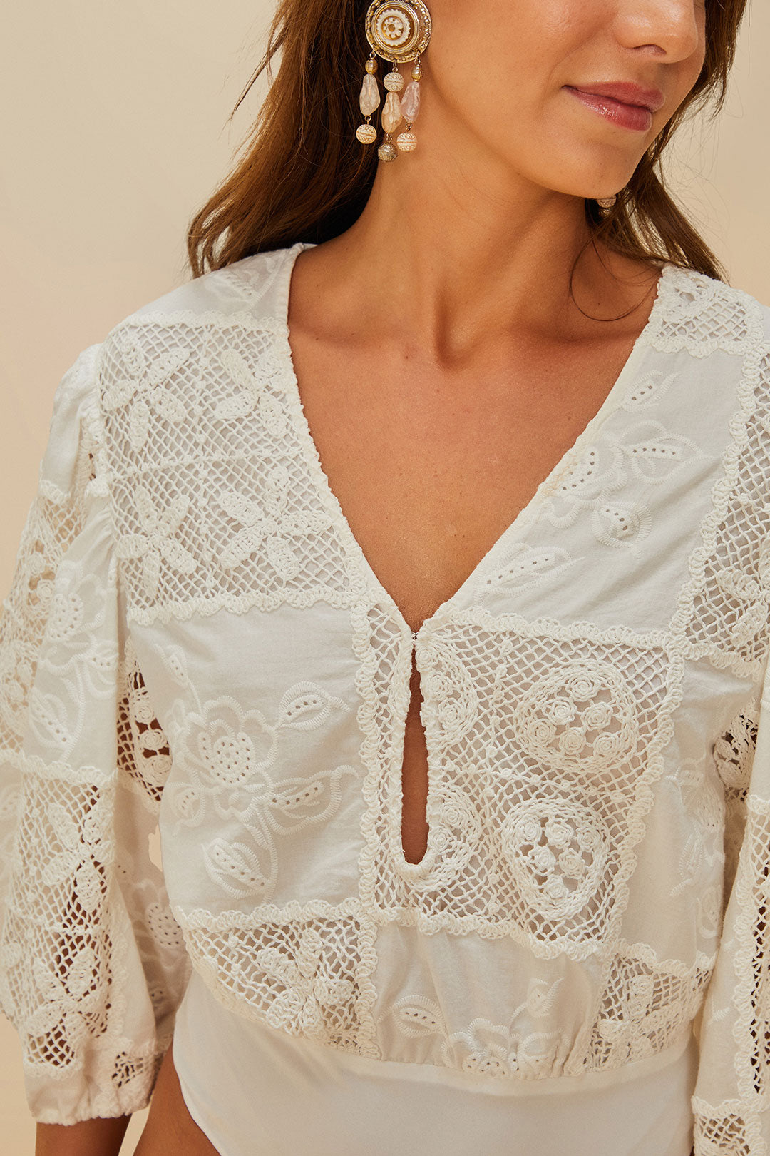 Off-White Rosy Eyelet Puffy Sleeve Bodysuit