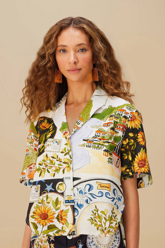 Multicolor Latin Trip Scarves Euroflax™ Premium Linen Crop Shirt