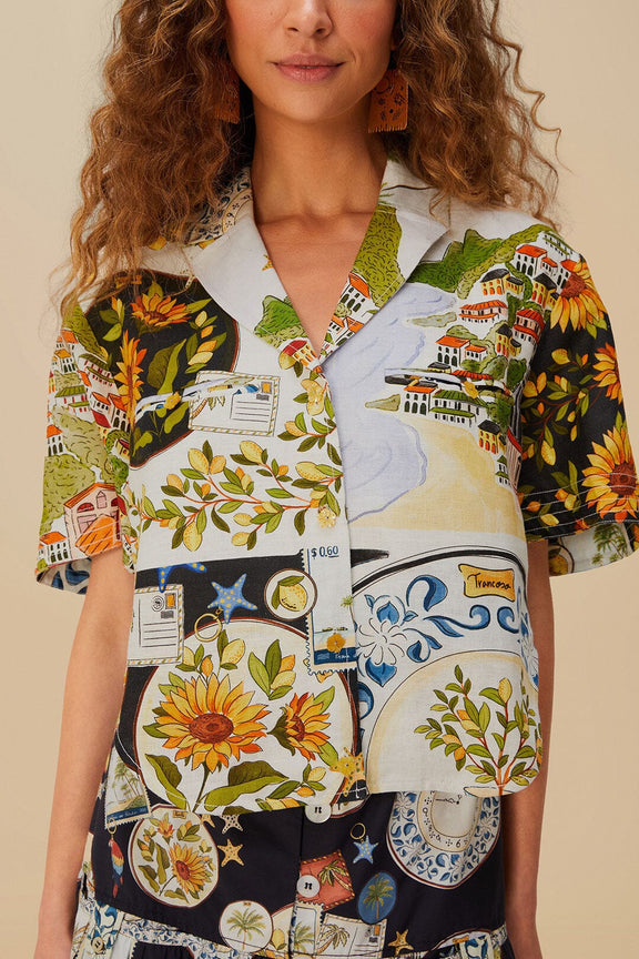 Multicolor Latin Trip Scarves Euroflax™ Premium Linen Crop Shirt