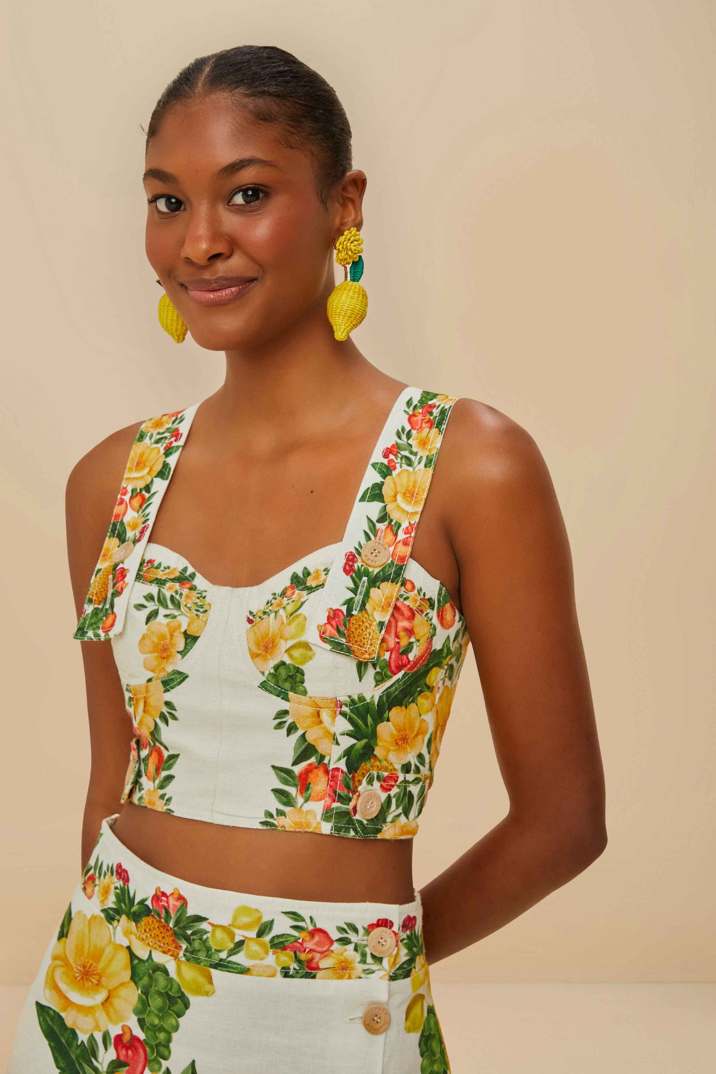 Off-White Picnic Flowers Euroflax™ Premium Linen Crop Top