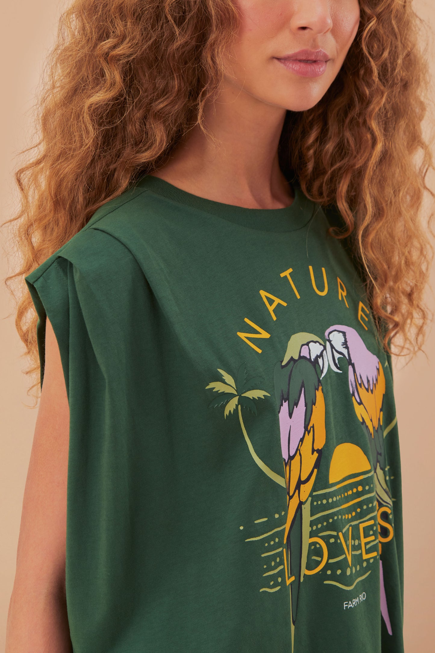 FARM Rio model wearing the Nature Lovers Pleat T-Shirt