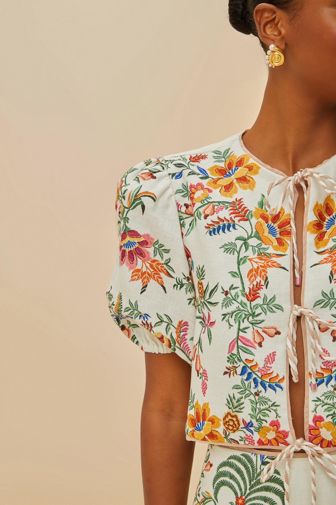 Off-White Delicate Forest Scarves Euroflax™ Premium Linen Blouse