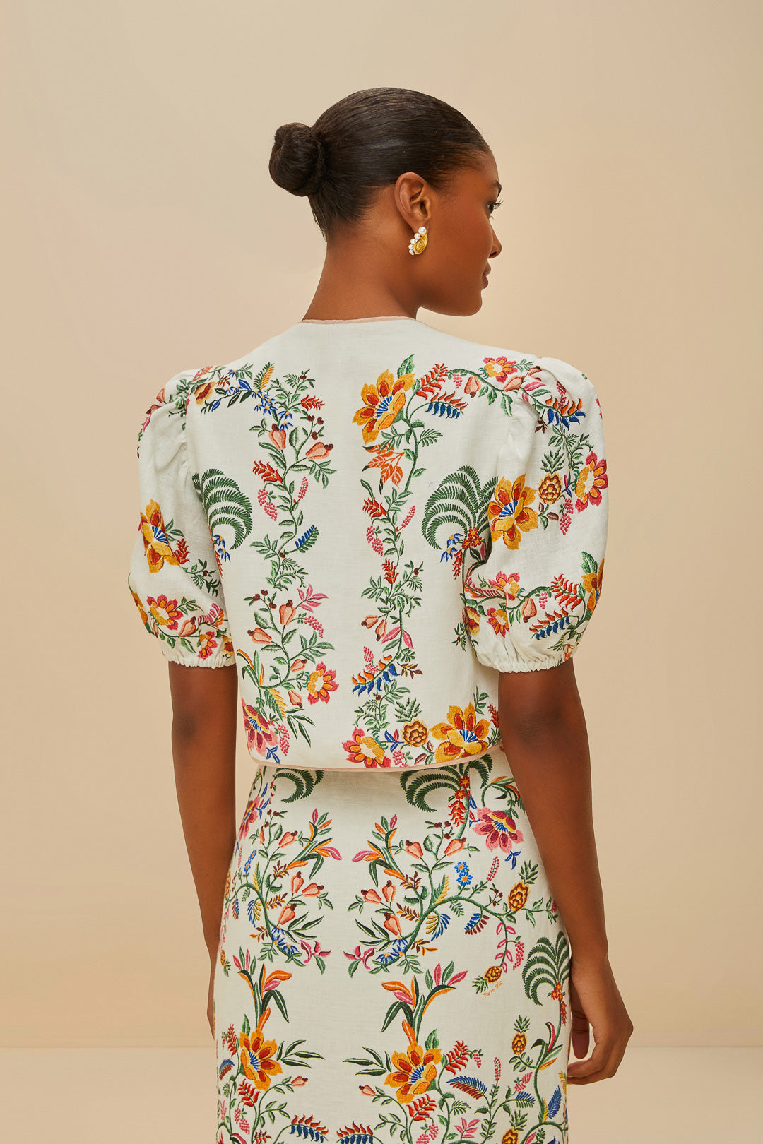 Off-White Delicate Forest Scarves Euroflax™ Premium Linen Blouse