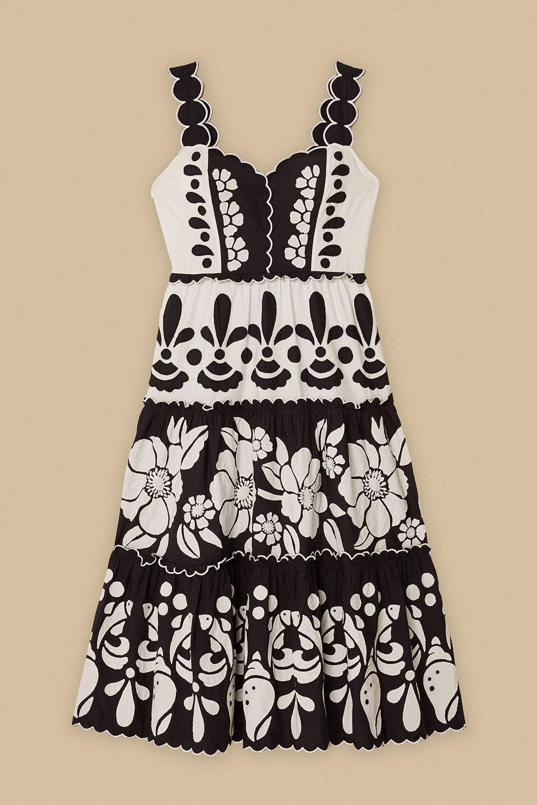 Black and White Summer Cutwork Organic Cotton Midi Dress