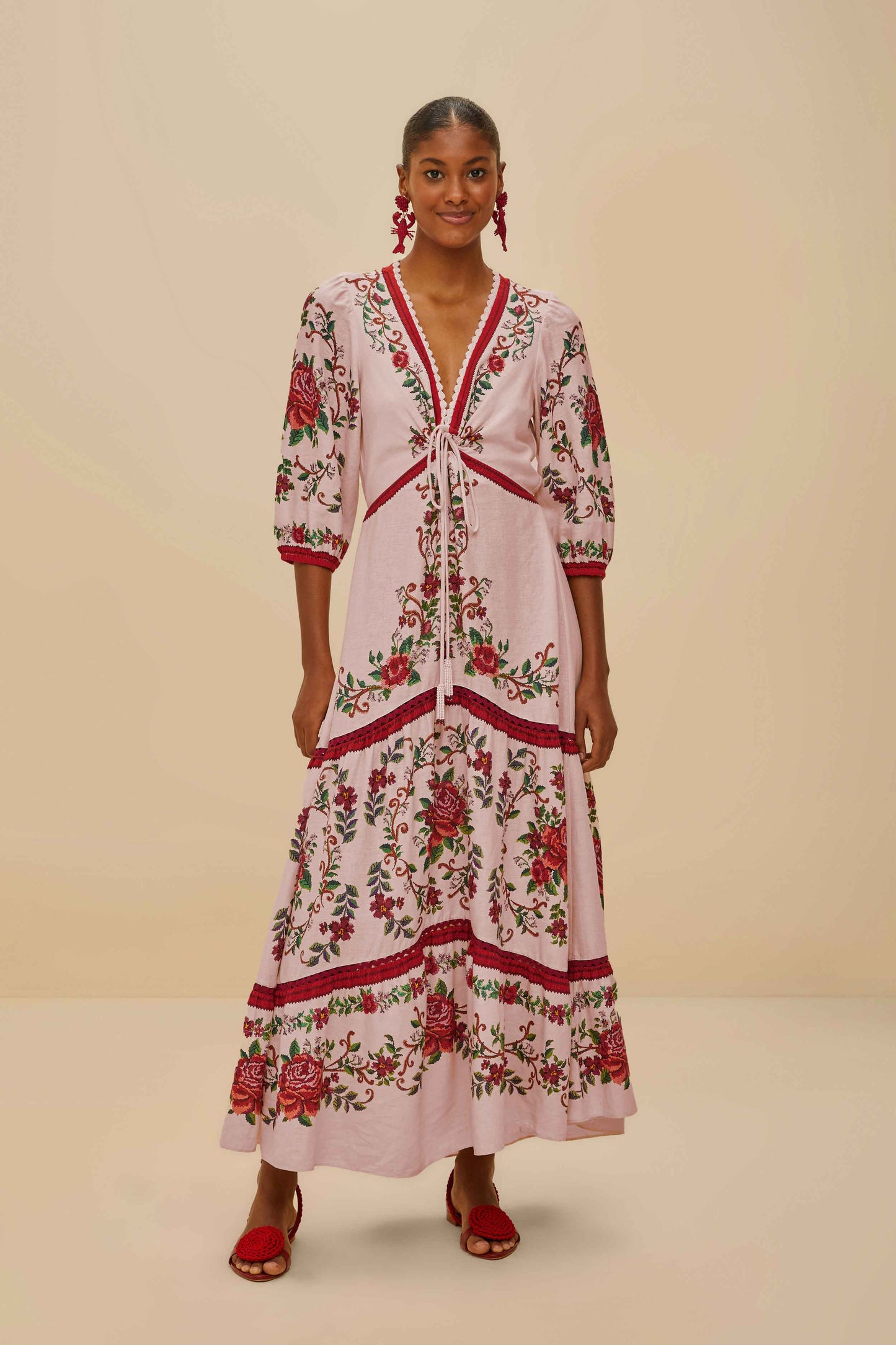 Pink Flower Tapestry Lenzing ™ Ecovero ™ Euroflax ™ Maxi Dress